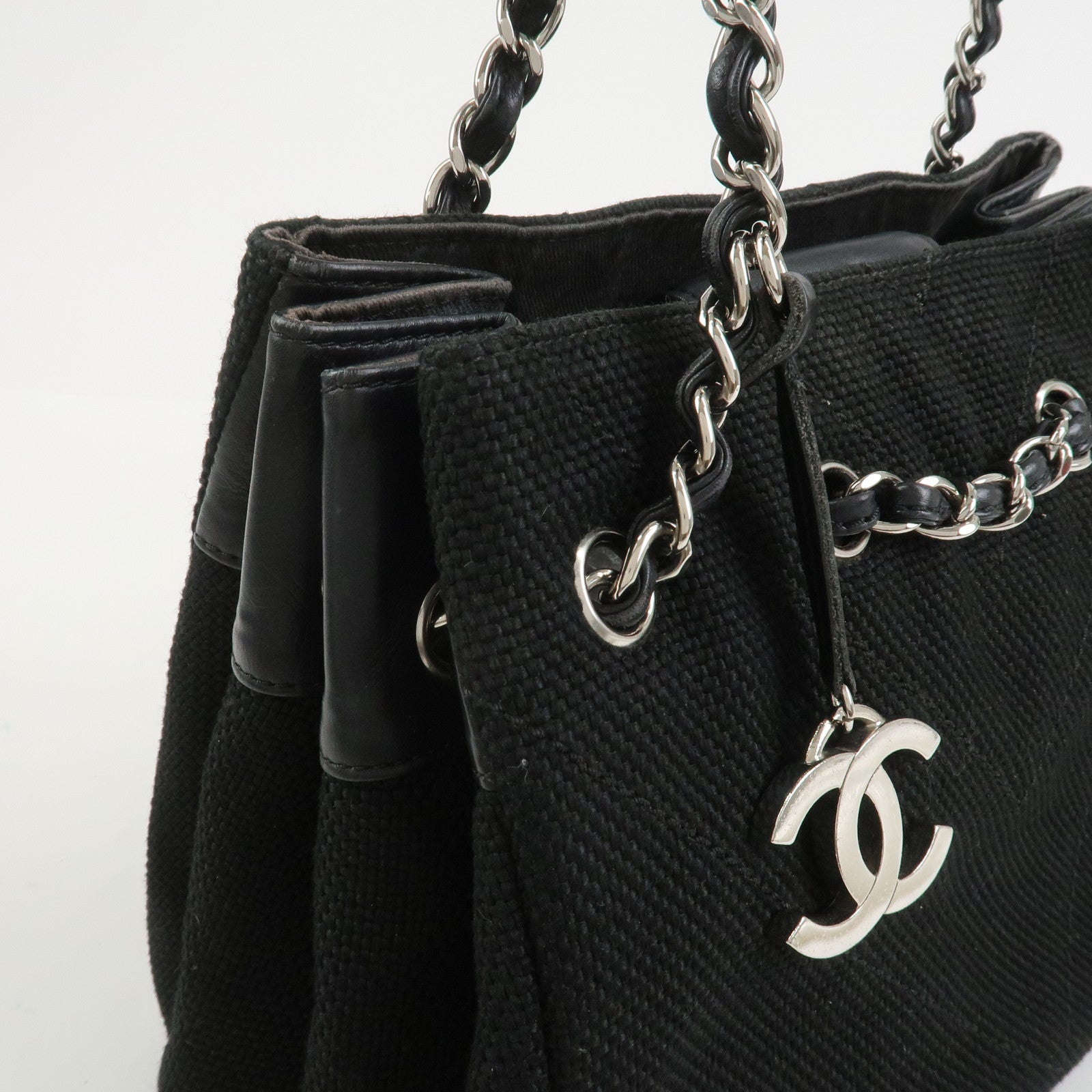 CHANEL COCO Mark Canvas Leather Chain Shoulder Bag Black