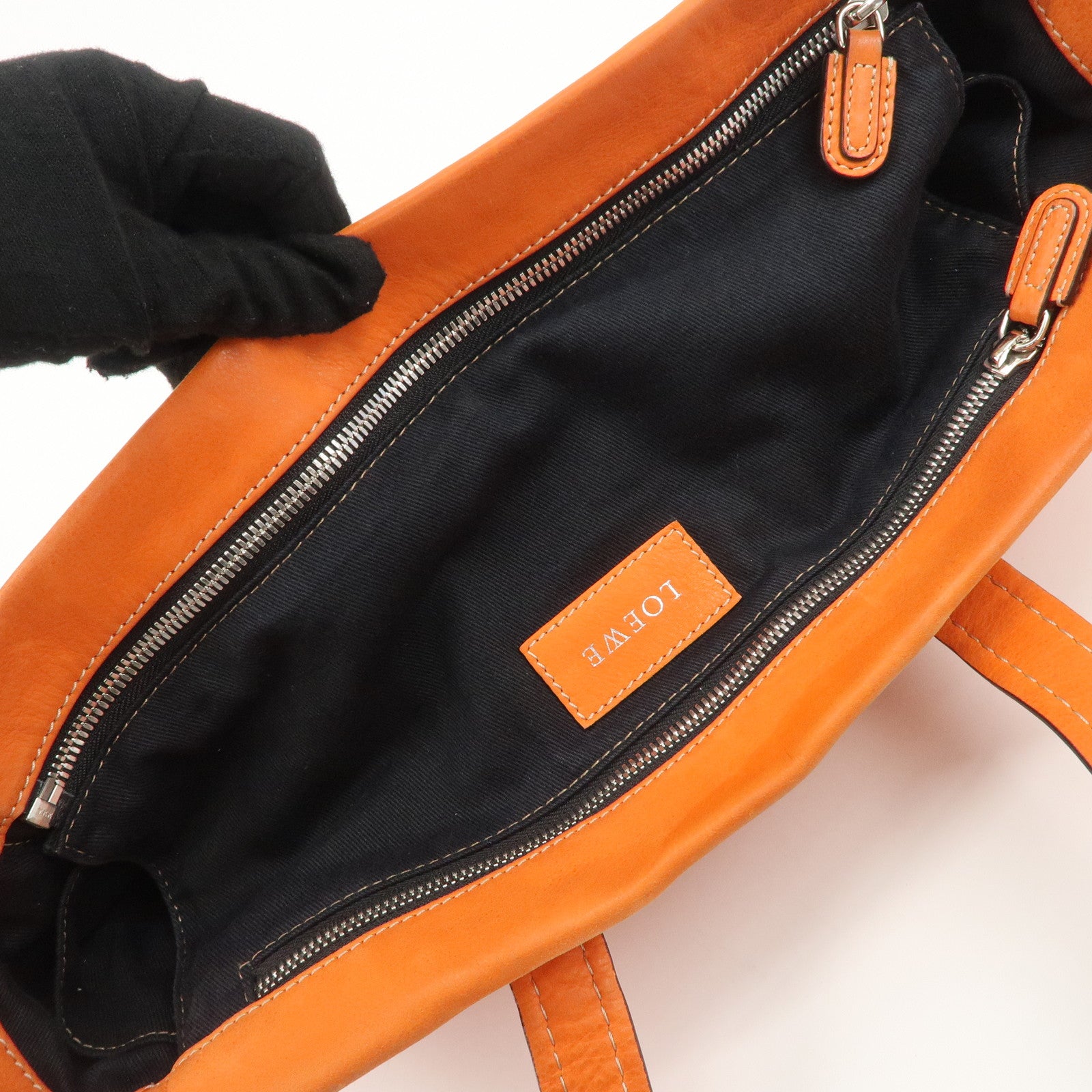 LOEWE Anagram Bolso Leather Tote Bag Shoulder Bag Orange Used