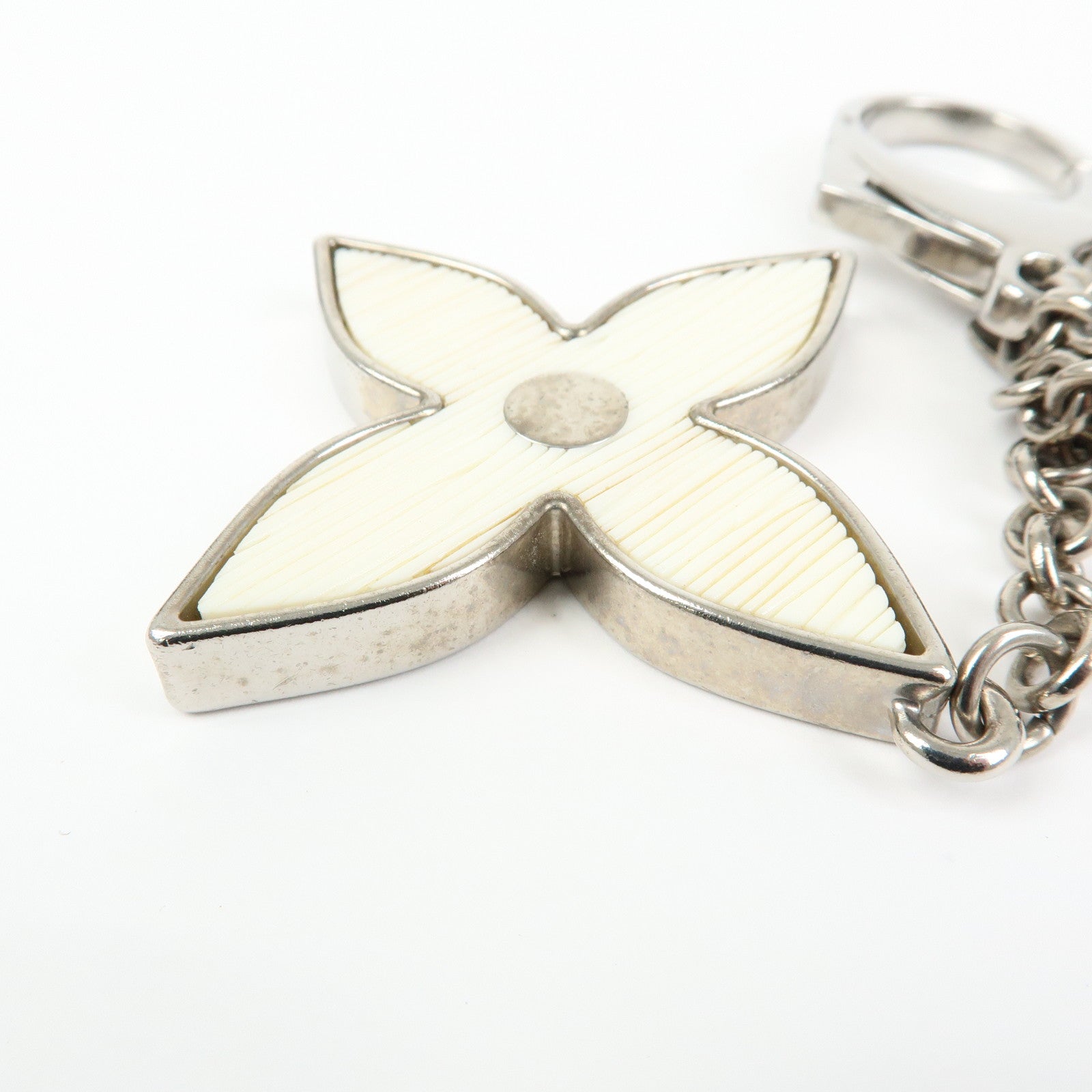 Louis Vuitton Bijoux Sac Fleur de Epi Bag Charm Silver White M65085