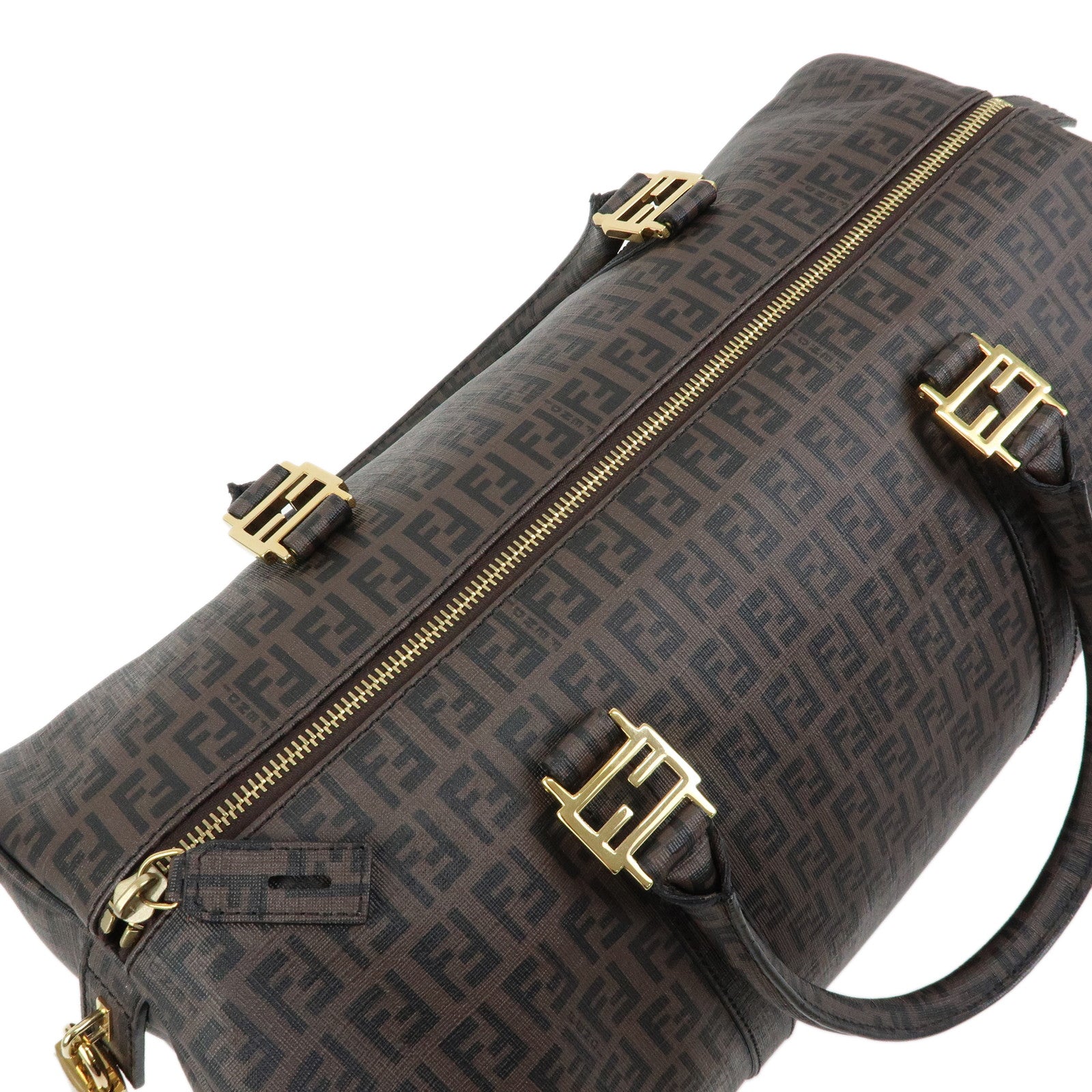 FENDI Zucchino PVC Boston Bag Hand Bag Brown 8BL099