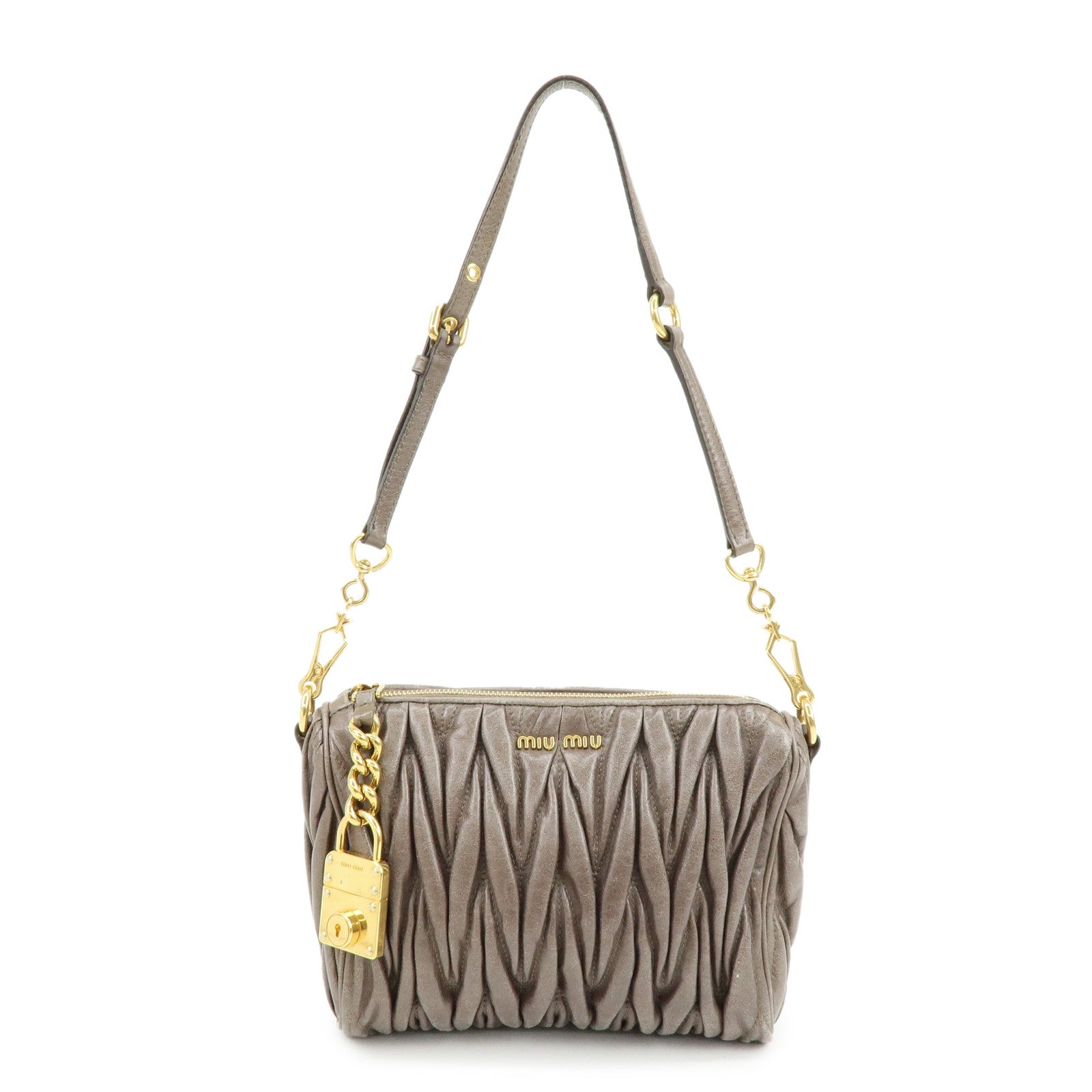 MIU MIU Matelasse Gathered Leather Shoulder Bag Hand Bag Gray