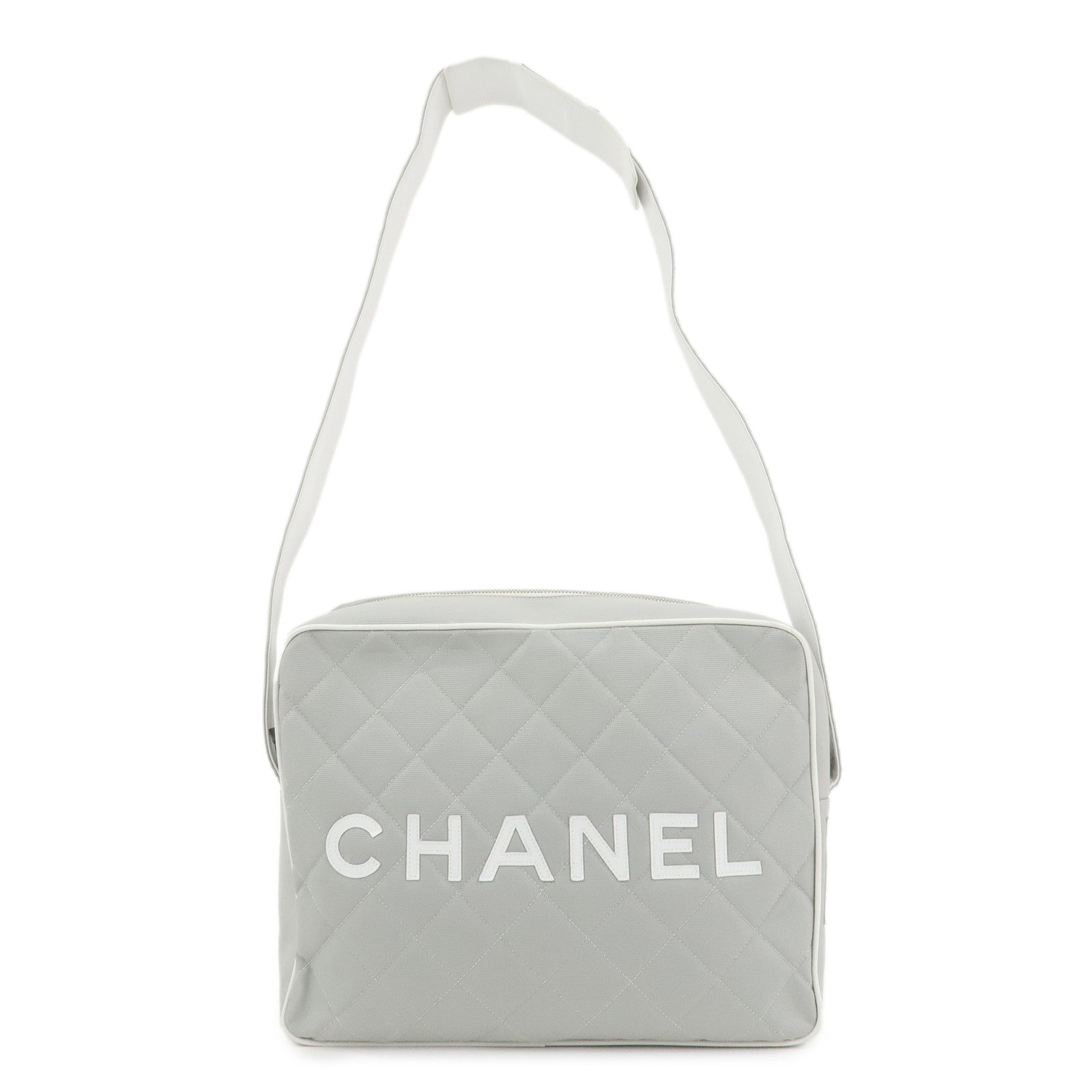 CHANEL Sports Line COCO Mark Canvas Leather Shoulder Bag Gray White