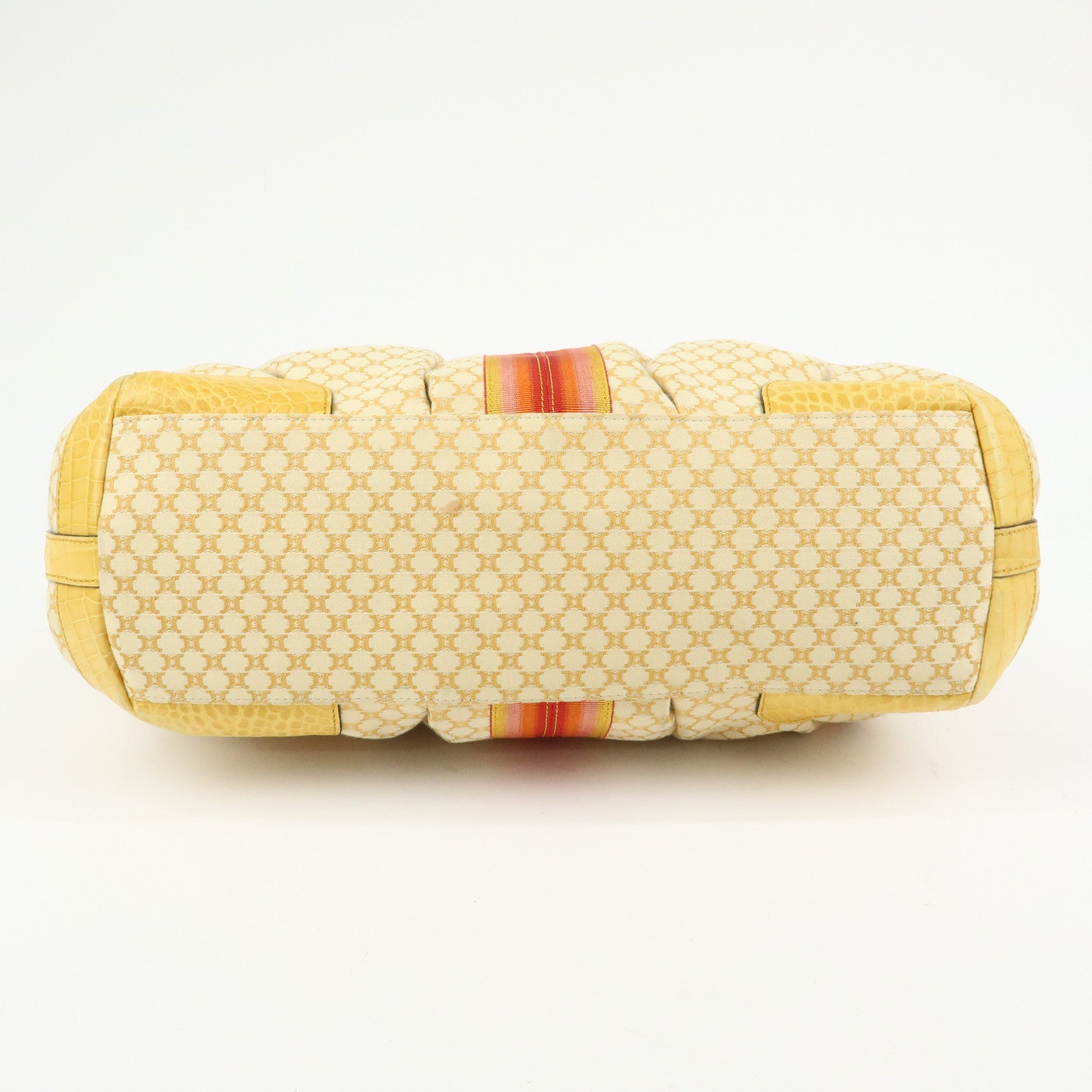 CELINE Macadam Canvas Leather Tote Bag Hand Bag Yellow Red Beige