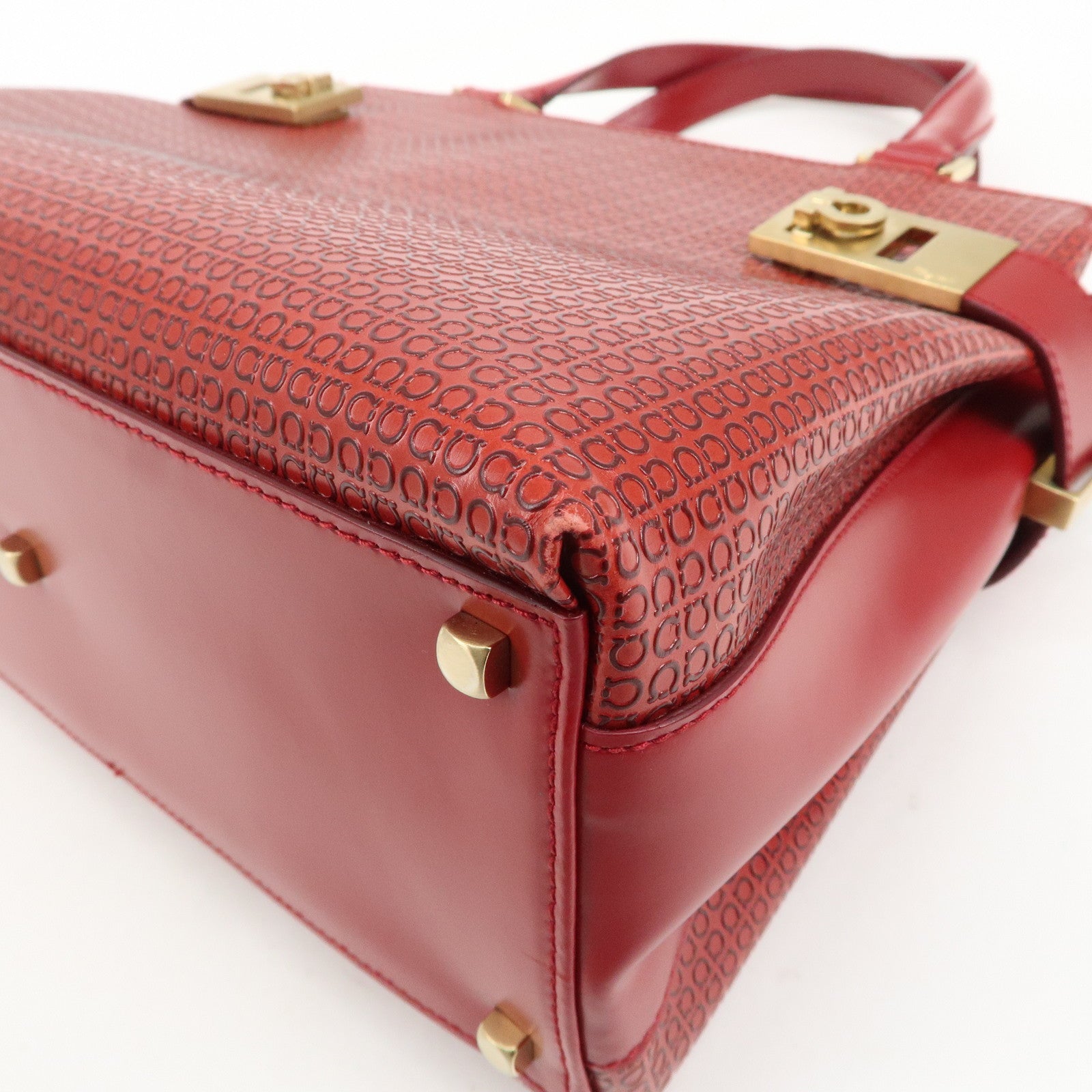 Ferragamo Gancini Leather 2WAY Bag Hand Bag Shoulder Bag Red