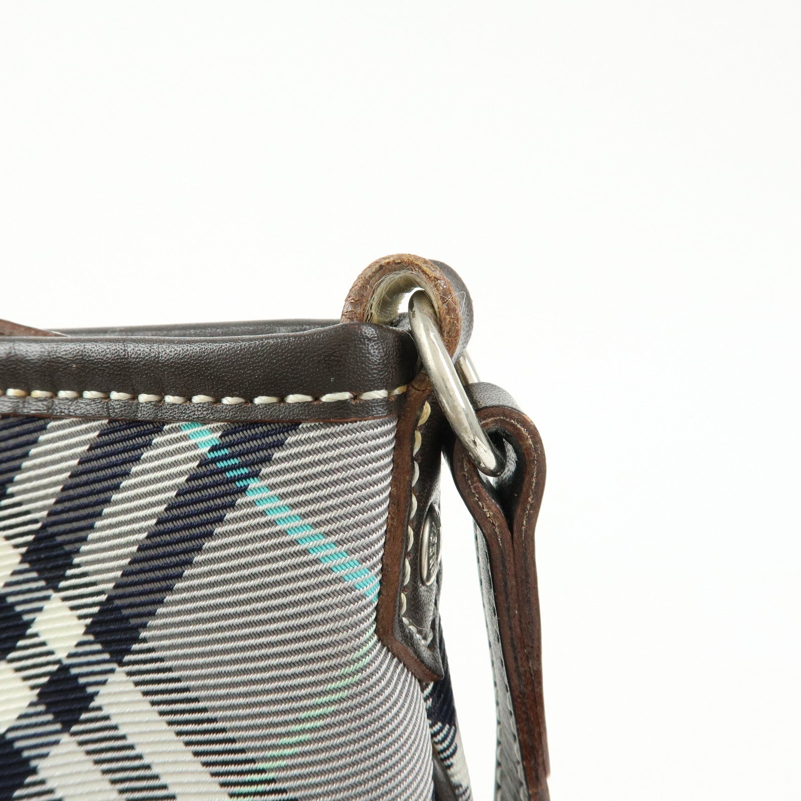 BURBERRY Blue Label Canvas Leather Shoulder Bag Grey Dark Brown