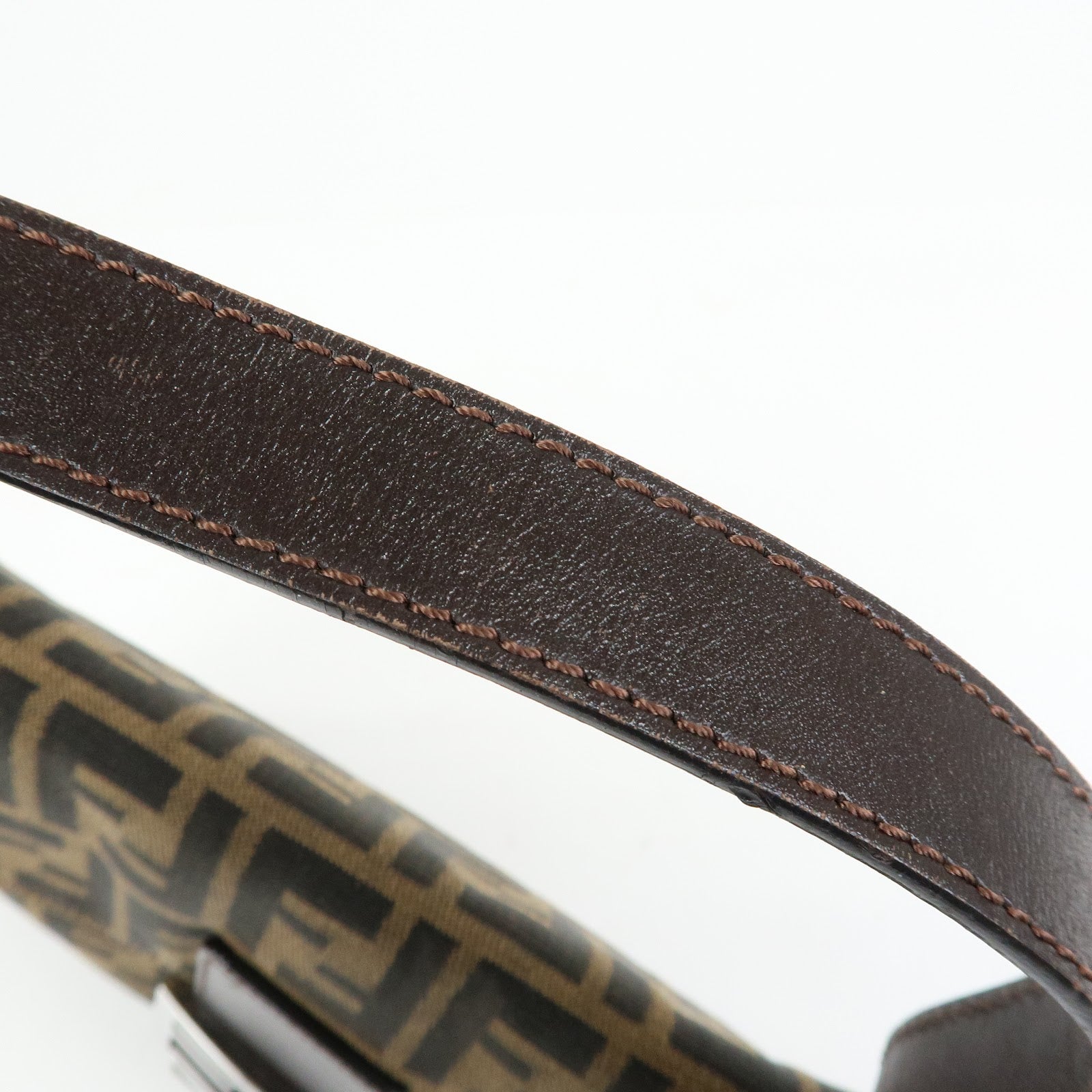 FENDI Mamma Baguette Zucca Canvas Leather Shoulder Bag Brown 26424