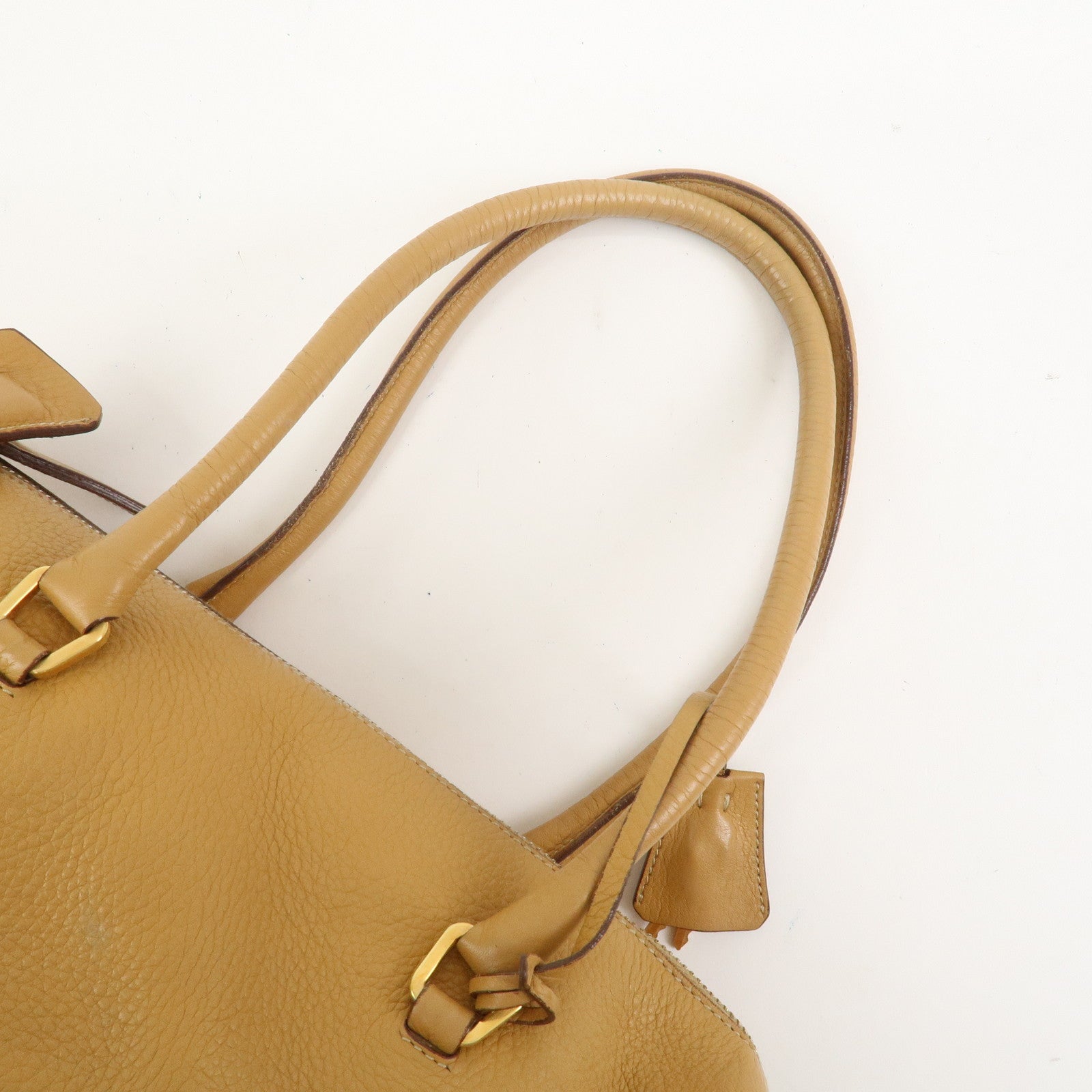 PRADA Leather Hand Bag Boston Bag Hand Bag Beige