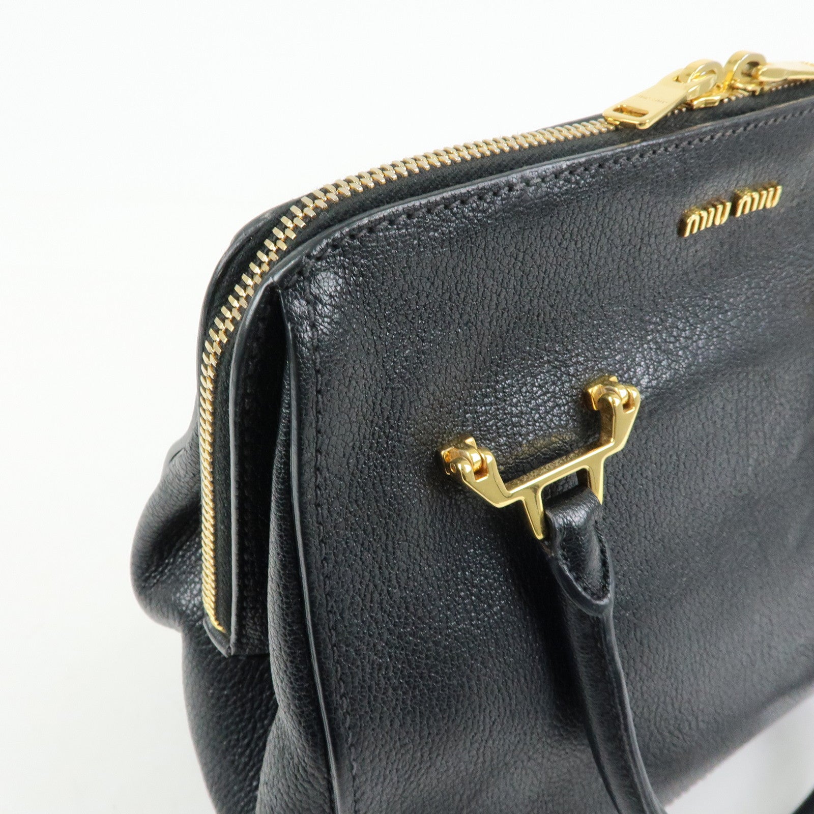 MIU MIU Madras Leather 2Way Bag Hand Bag Shoulder Bag Black