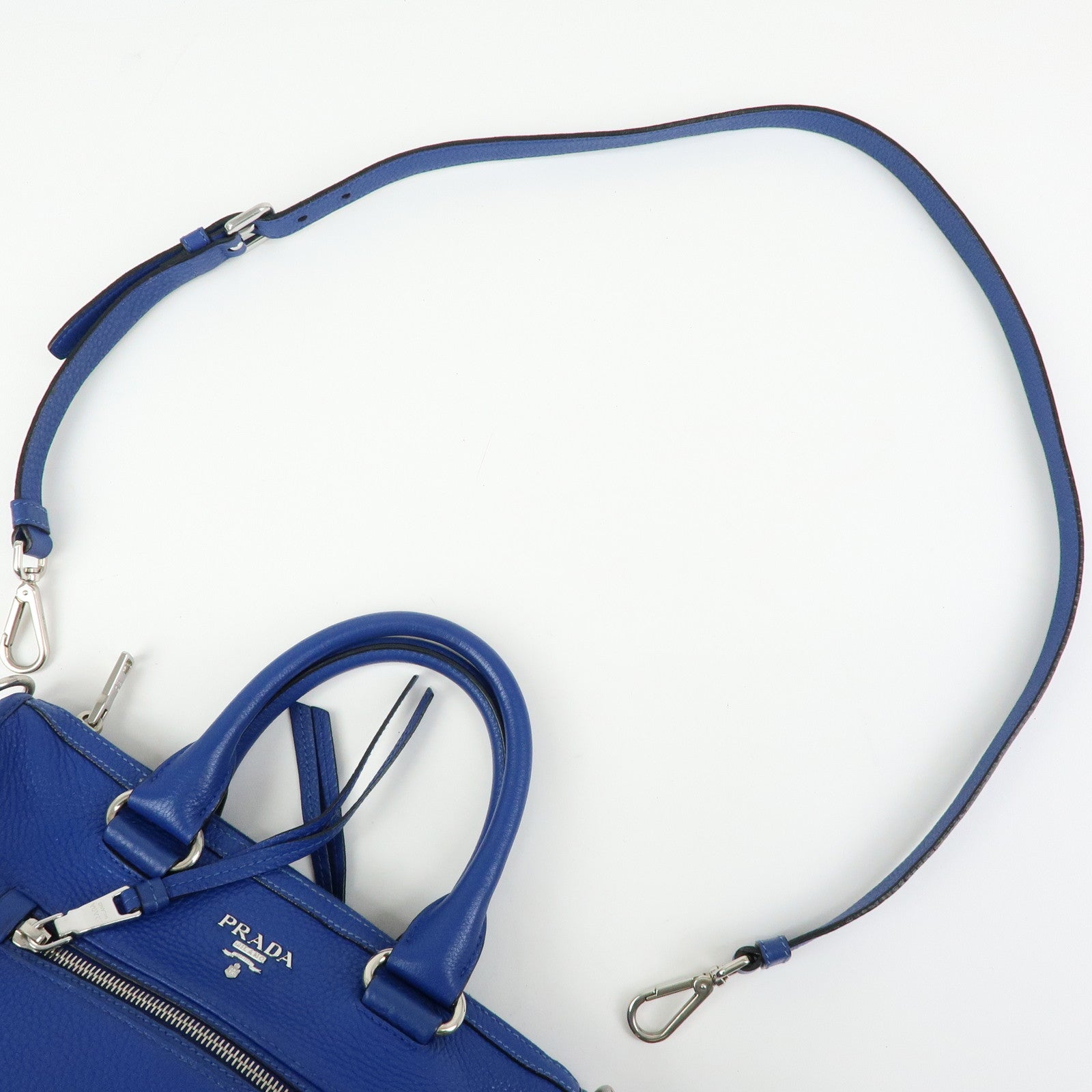 PRADA Vitello Dino Leather 2Way Bag Shoulder Bag Blue BL0805