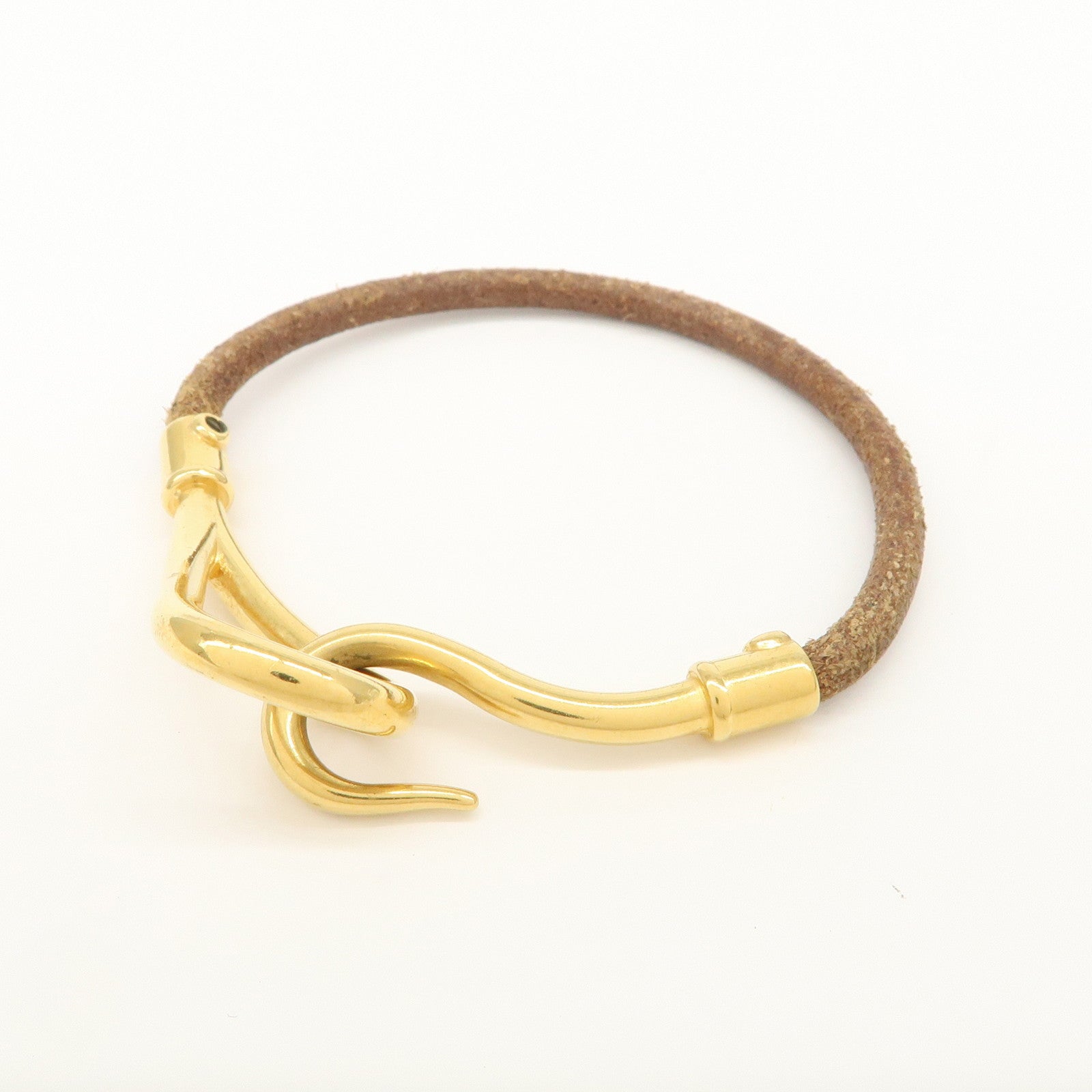 HERMES Leather Jumbo Choker Bracelet Brown Gold