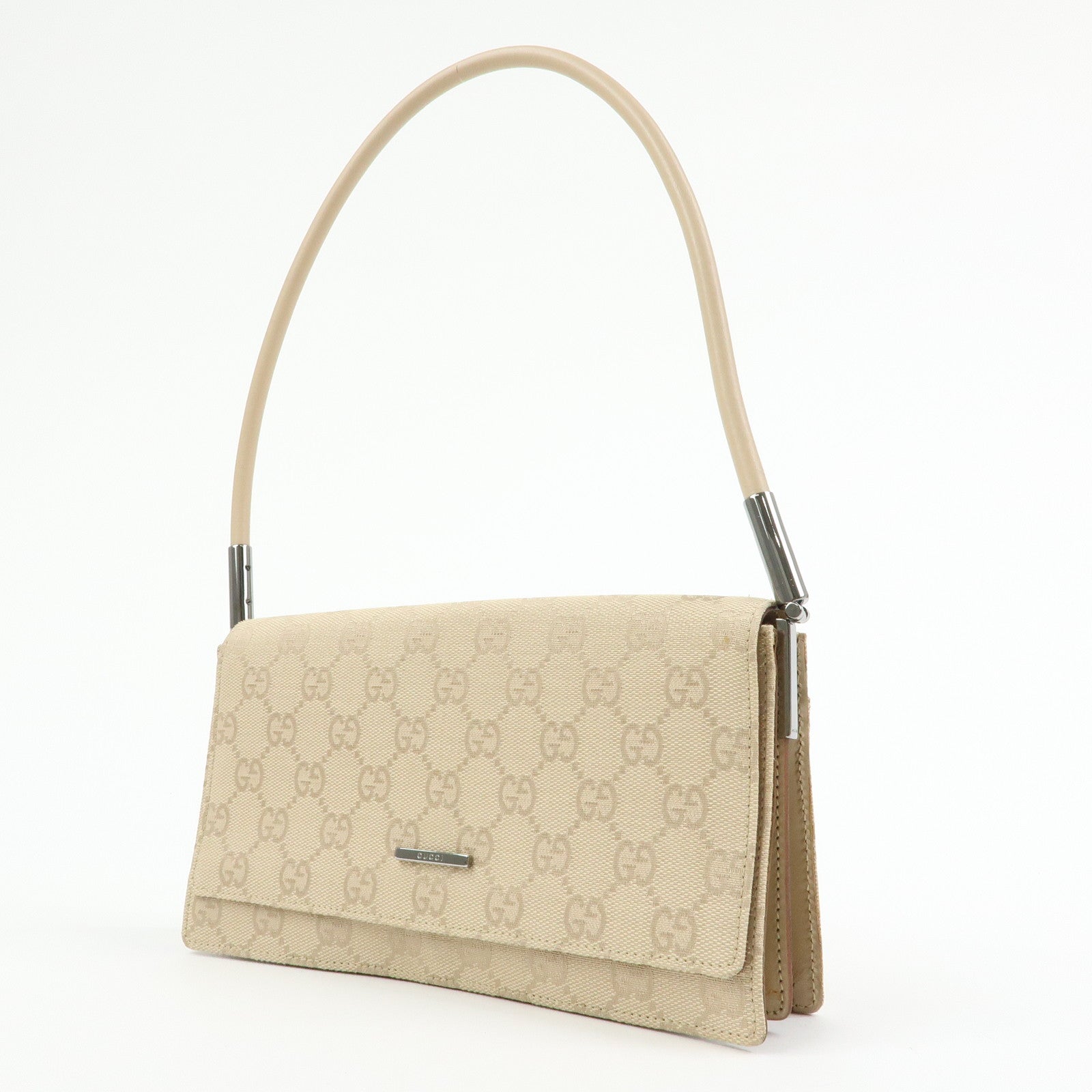 GUCCI GG Canvas Leather Shoulder Bag Hand Bag Beige 01235