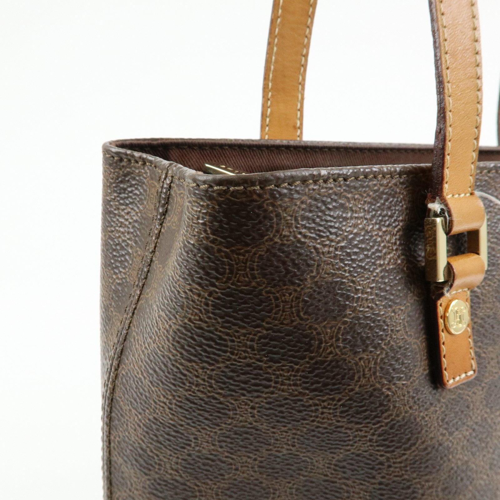 CELINE Macadam PVC Leather Tote Bag Hand Bag Shoulder Bag Brown