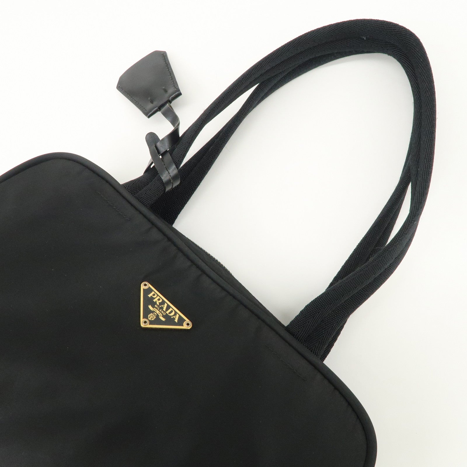 PRADA Triangle Logo Leather Nylon Hand Bag Shoulder Bag Black BR0141 Used