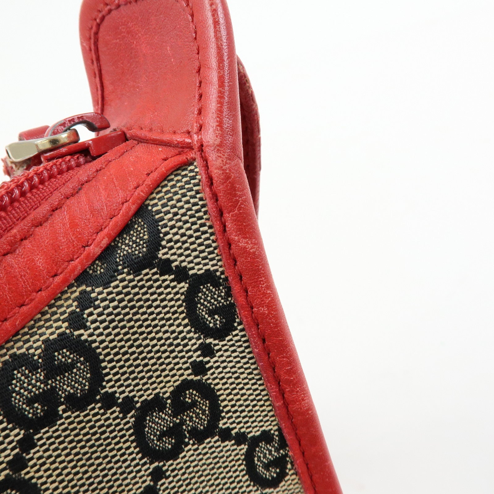 GUCCI GG Canvas Leather Shoulder Bag Hand Bag Beige Red 001・4206