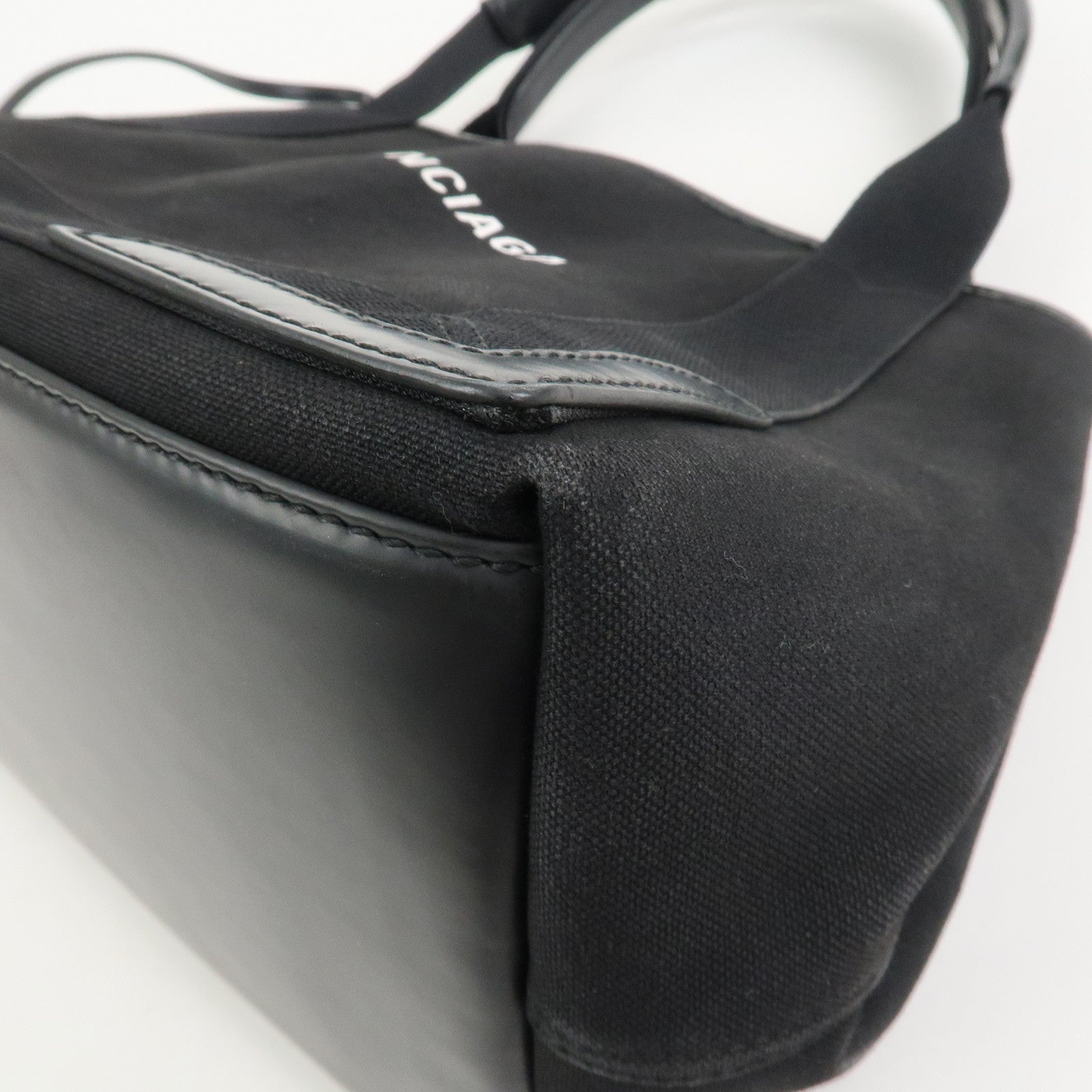 BALENCIAGA Navy Cabas Canvas Leather Small Tote Bag Hand Bag 339933