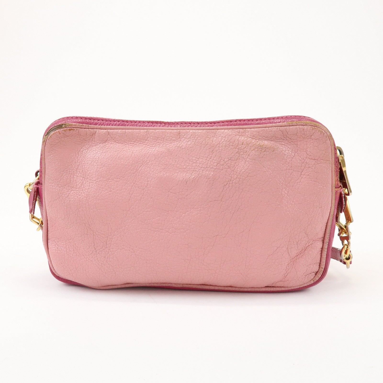 MIU MIU Logo Madras Leather Shoulder Bag Crossbody Bag Pink RT0539