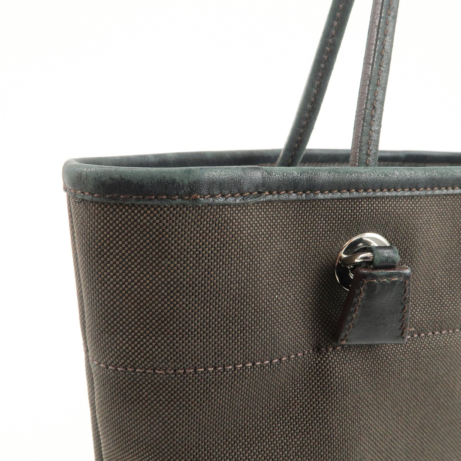 PRADA Logo Jacquard Leather Tote Bag Shoulder Bag Dark Brown
