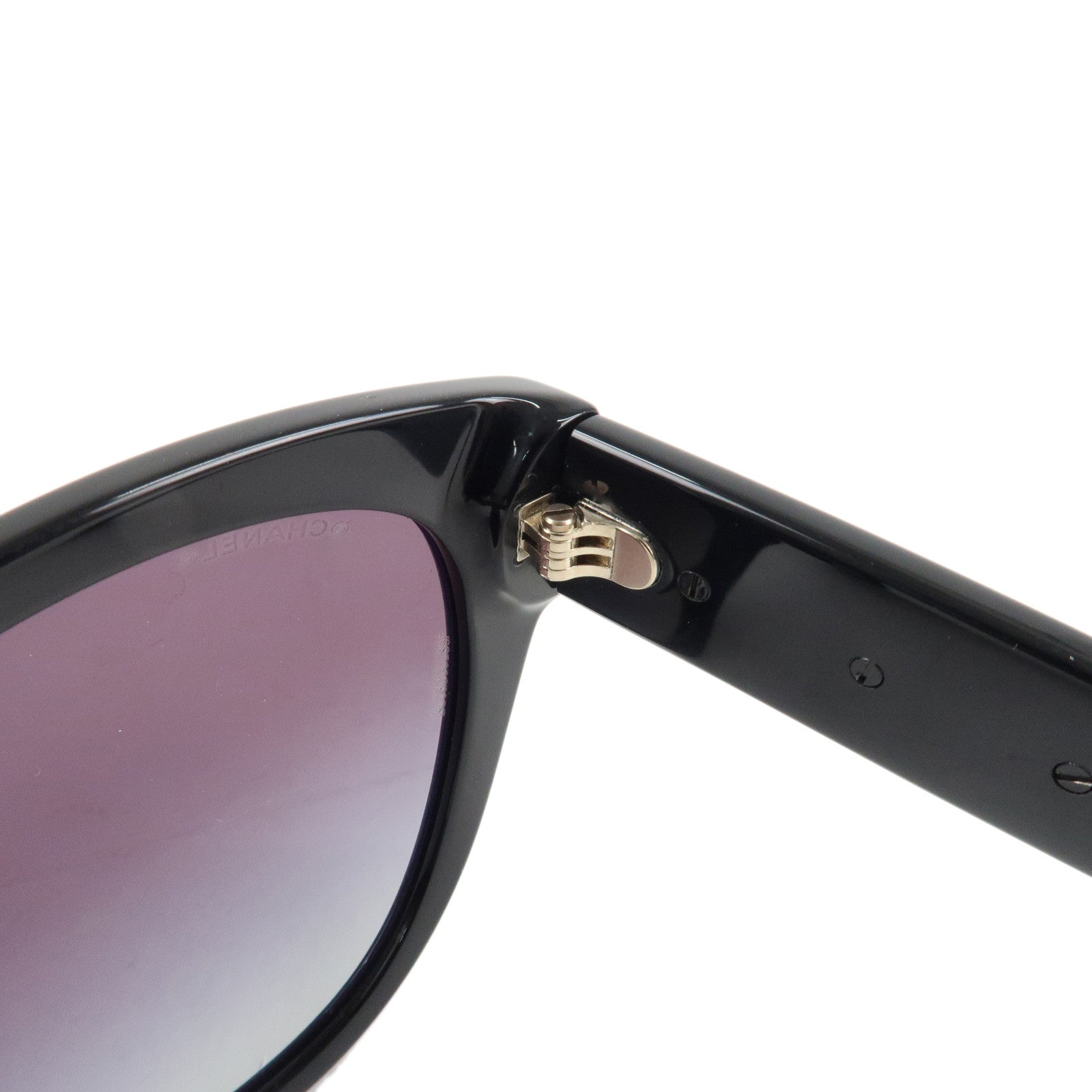 CHANEL Heart Pearl Plastic Sunglasses 56□18 Black Used