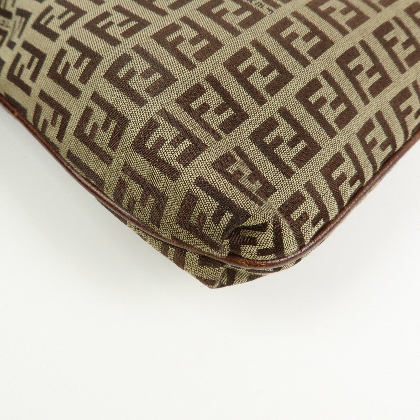 FENDI Zucchino Canvas Leather Shoulder Crossbody Bag Brown 8BT075