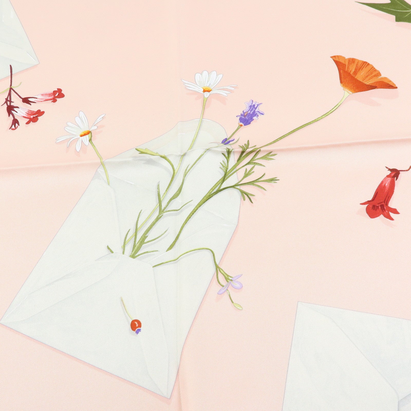 HERMES Carre 90 Silk 100% Scarf Des Fleurs Pour Le Dire Light Pink