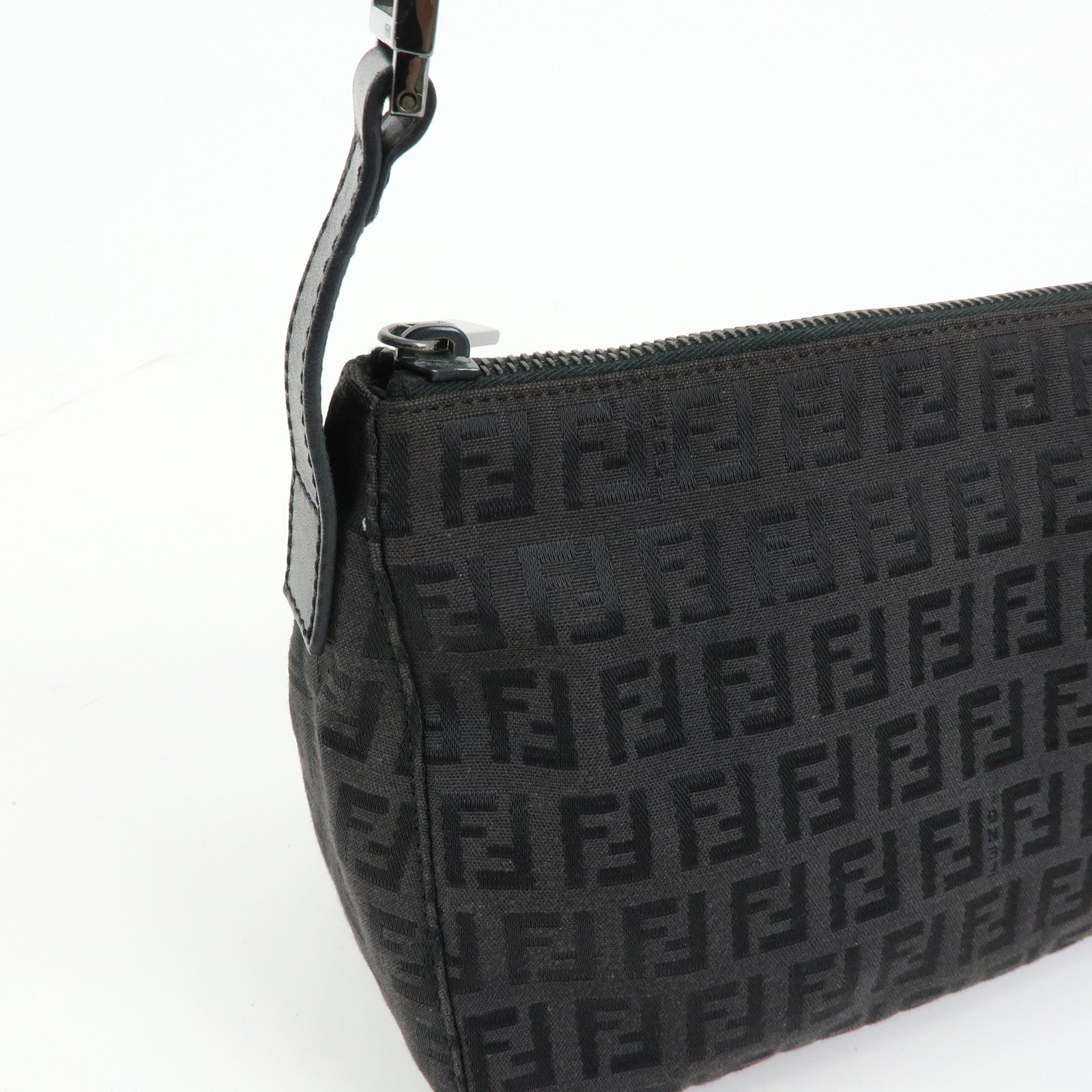 FENDI Zucchino Canvas Leather Hand Bag Dark Brown 8BR144
