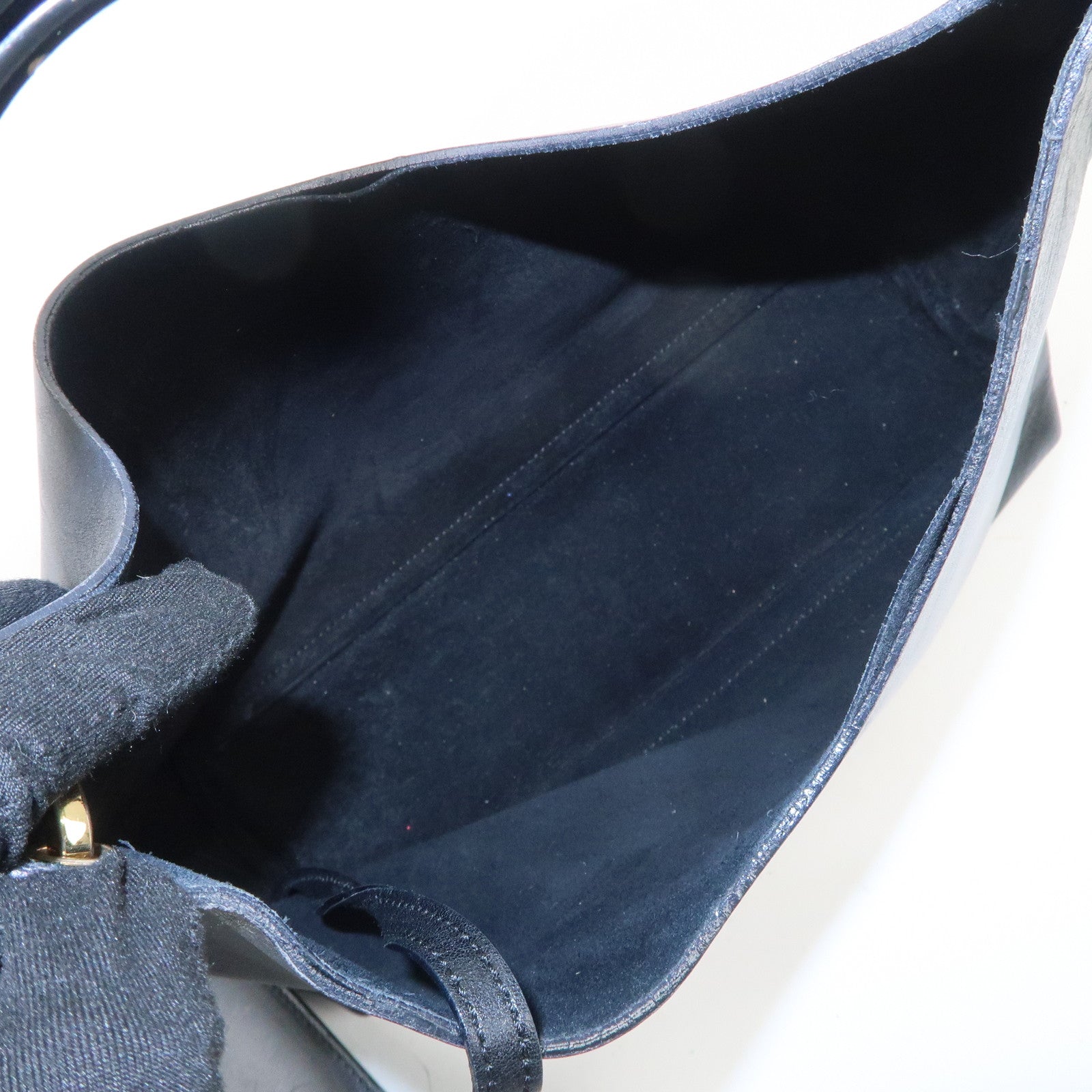 GUCCI Bamboo Leather Shoulder Bag Hand Bag Black Gold