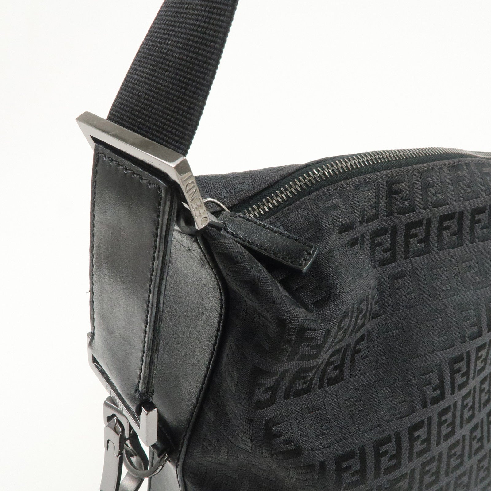 FENDI Zucchino Canvas Leather Shoulder Bag Hand Bag Black 7VA003