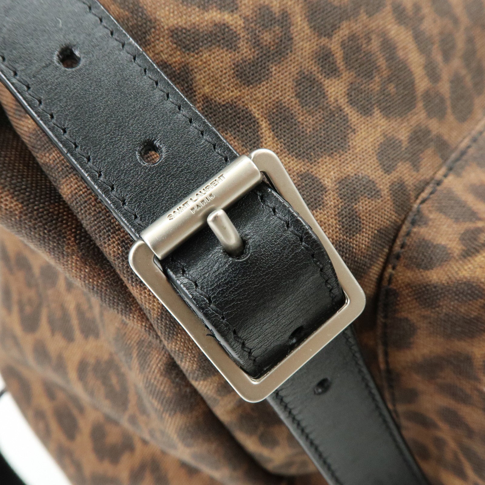 SAINT LAURENT PARIS Canvas Leather Backpack Leopard Brown 342609