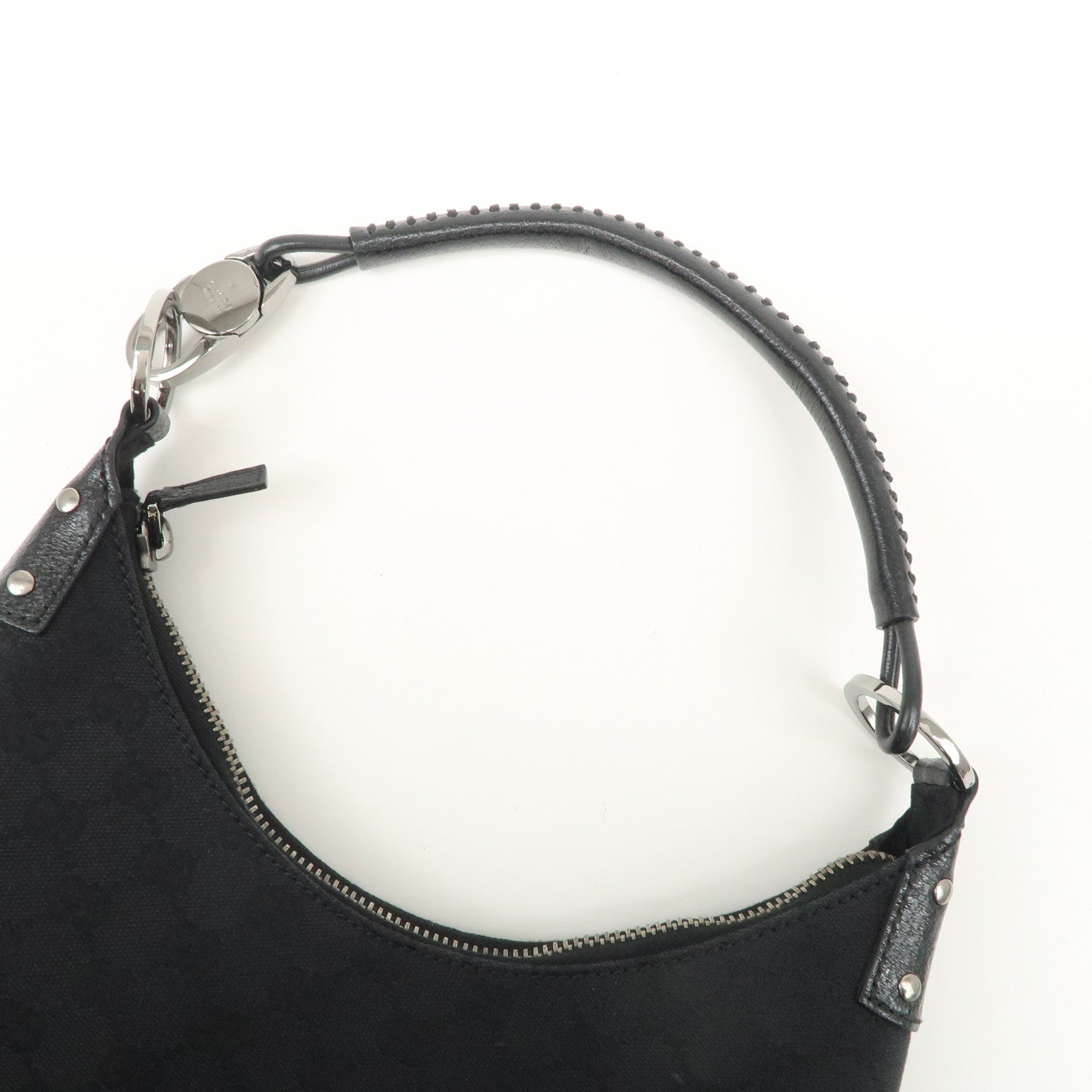 GUCCI GG Canvas Leather Shoulder Bag Hand Bag Black 115003