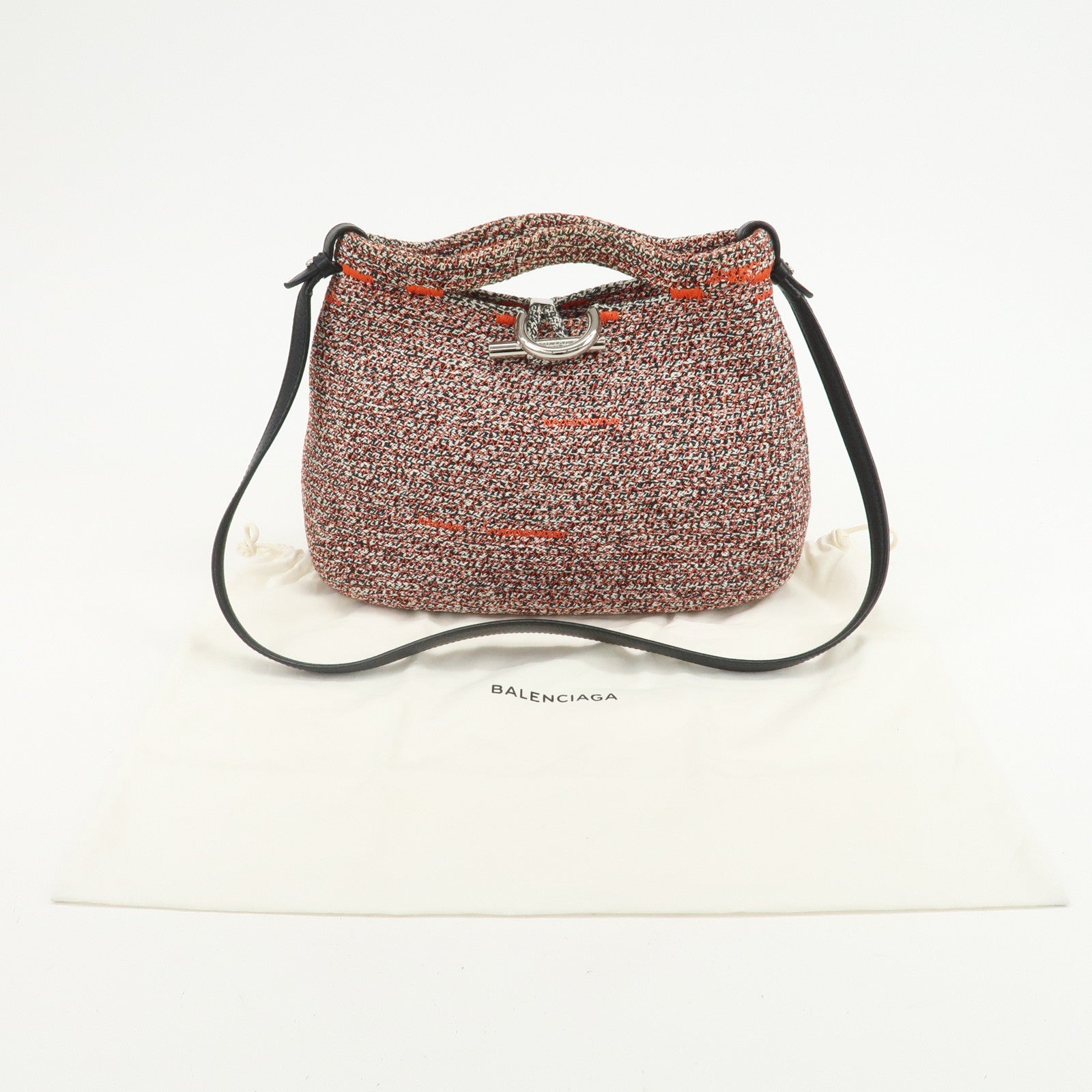 BALENCIAGA Zigzagger Canvas Leather 2Way Hand Bag Orange Black