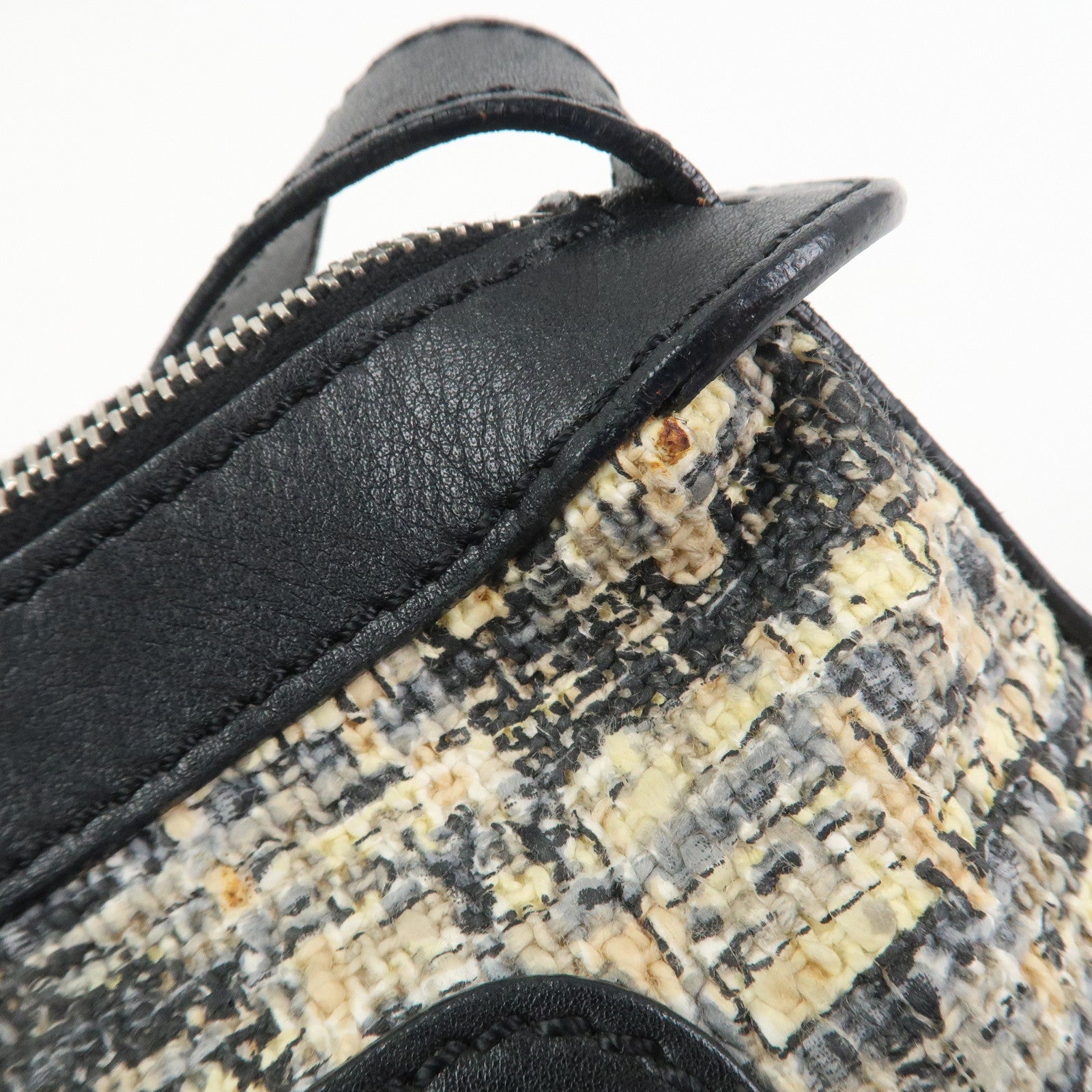CHANEL COCO Mark Tweed Leather Shoulder Bag Black Multicolor