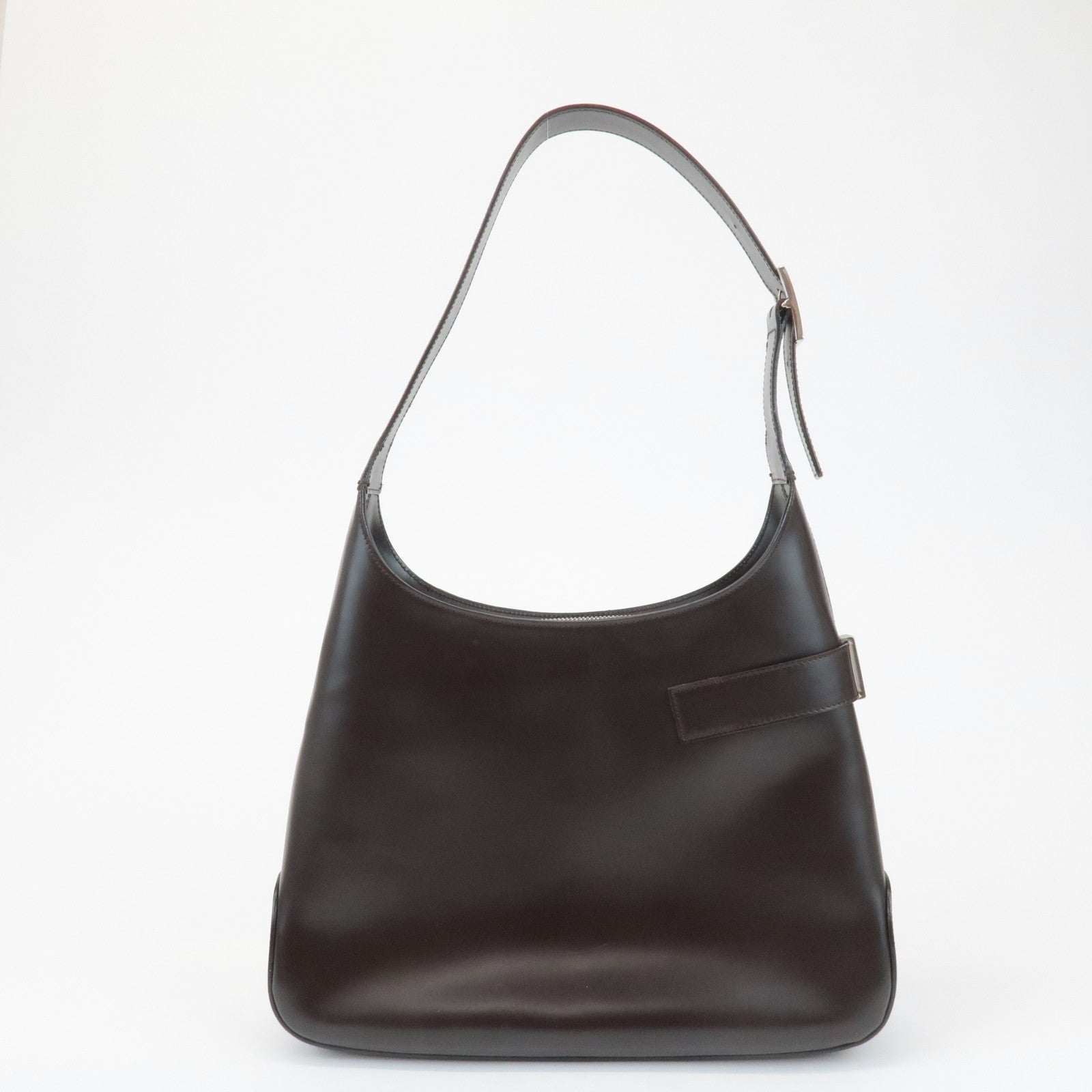 Ferragamo Gancini Leather Shoulder Bag Hand Bag Dark Brown Used