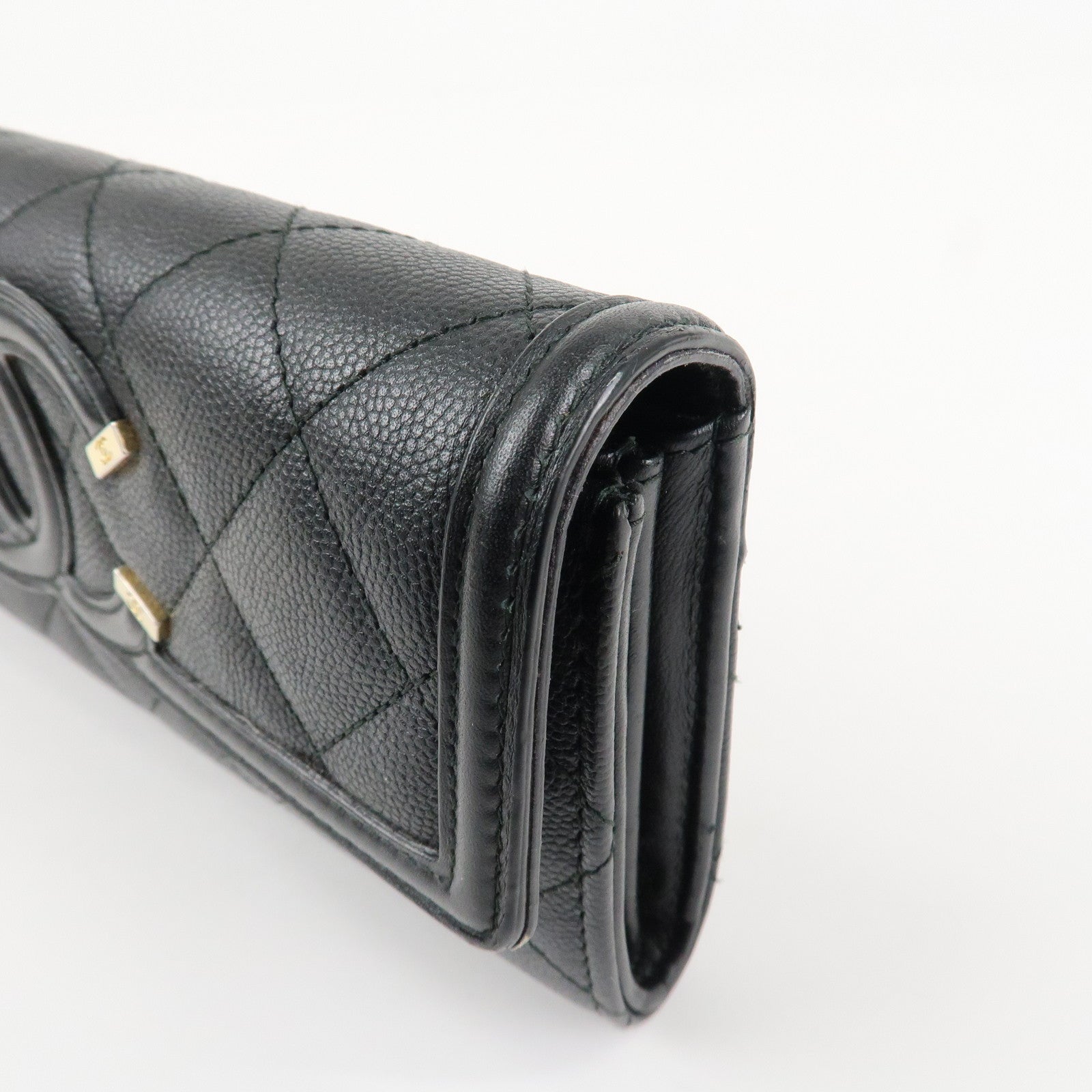 CHANEL Matelasse Caviar Skin CC Filigree Long Wallet Black A84448 Used