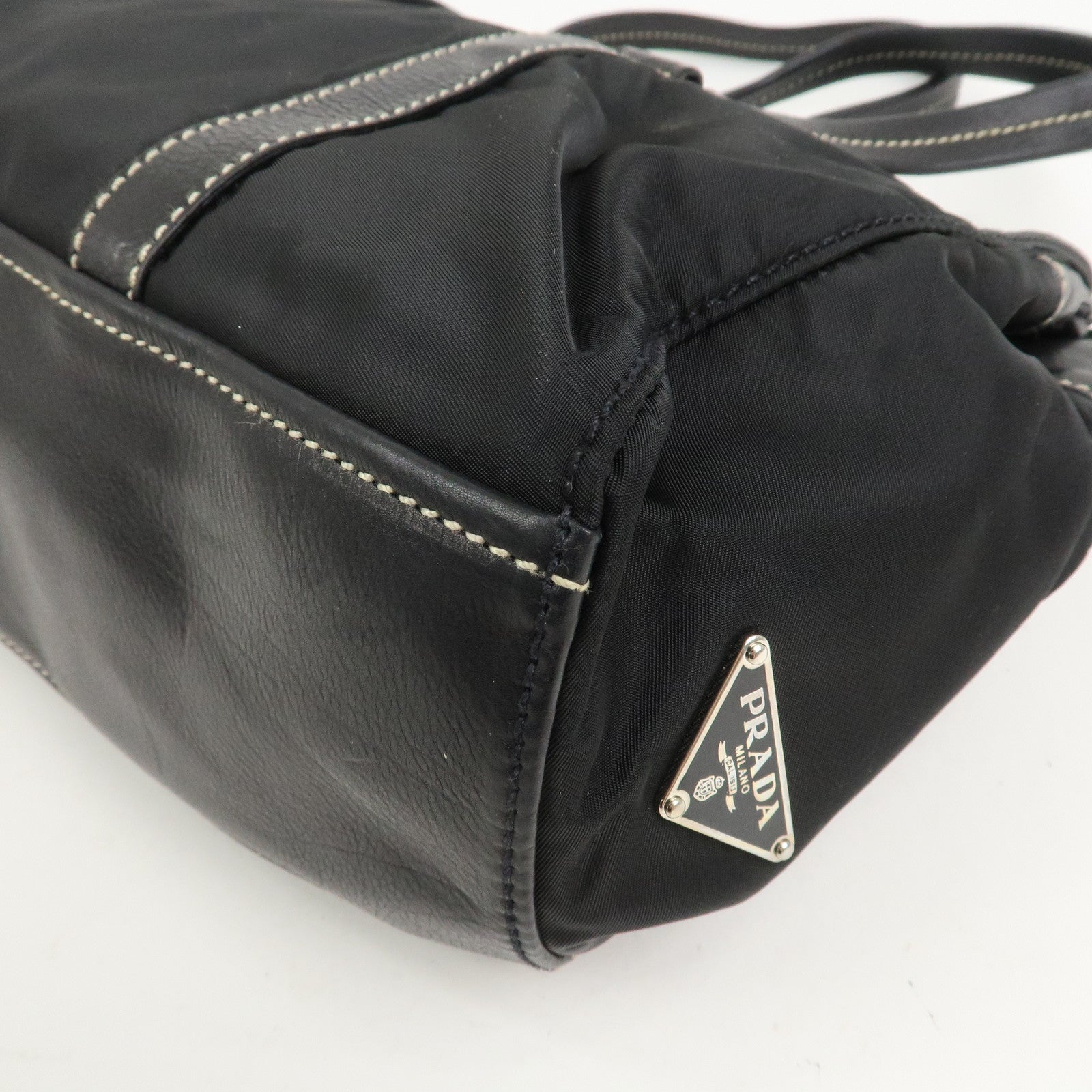 PRADA Triangle Logo Nylon Leather Shoulder Bag Black BR2418