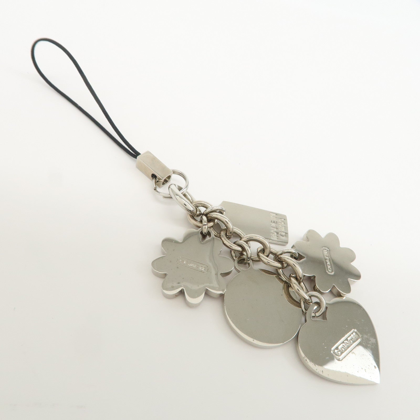 COACH Set Of 3 Bag Charm Key Charm Metal Red Pink Heart Flower