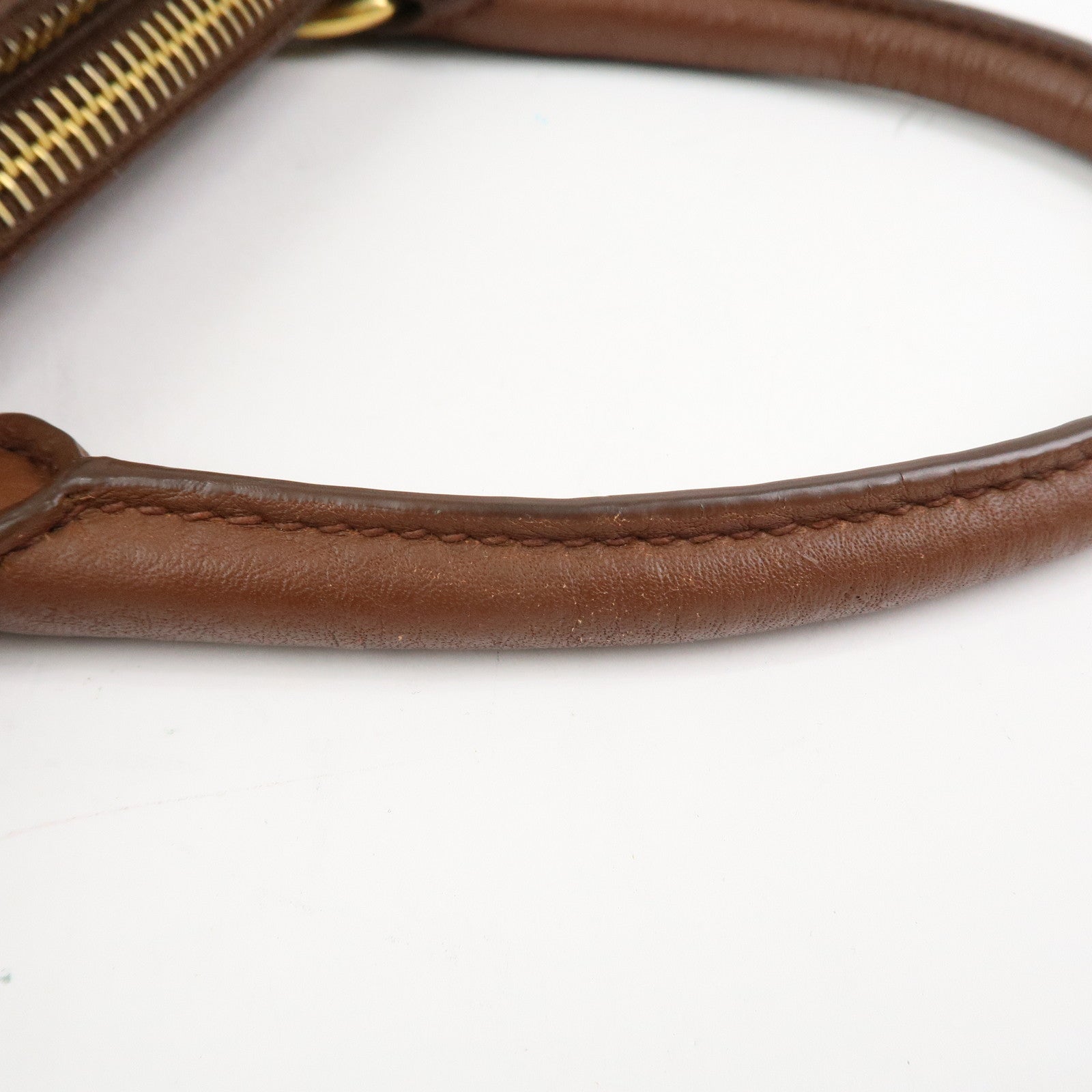 PRADA Logo Leather Hand Bag Tote Bag Brown