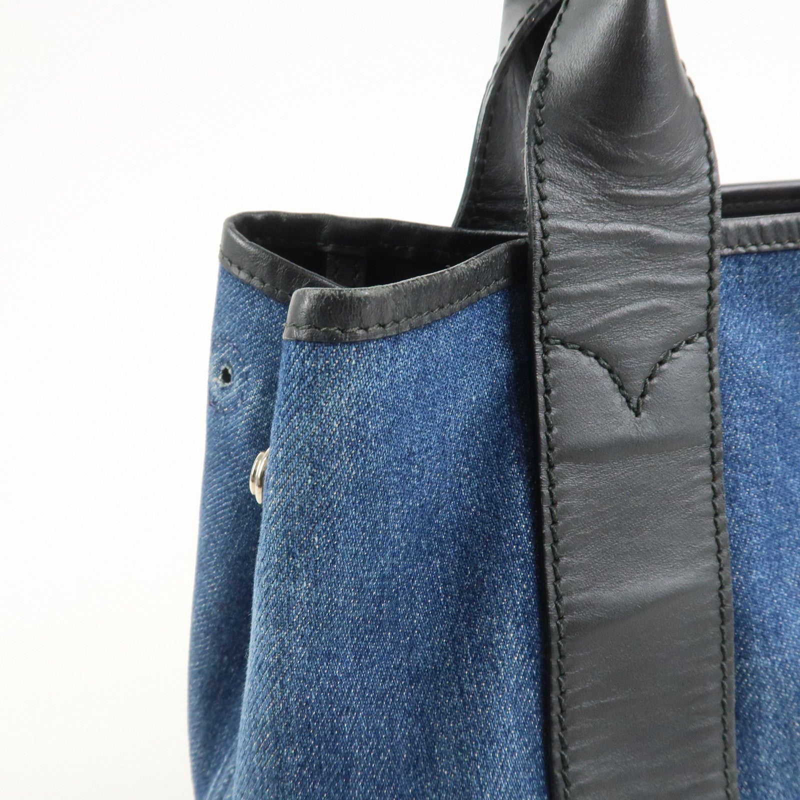 BALENCIAGA Navy Cabas Small Tote Bag Hand Bag Denim Black 339933