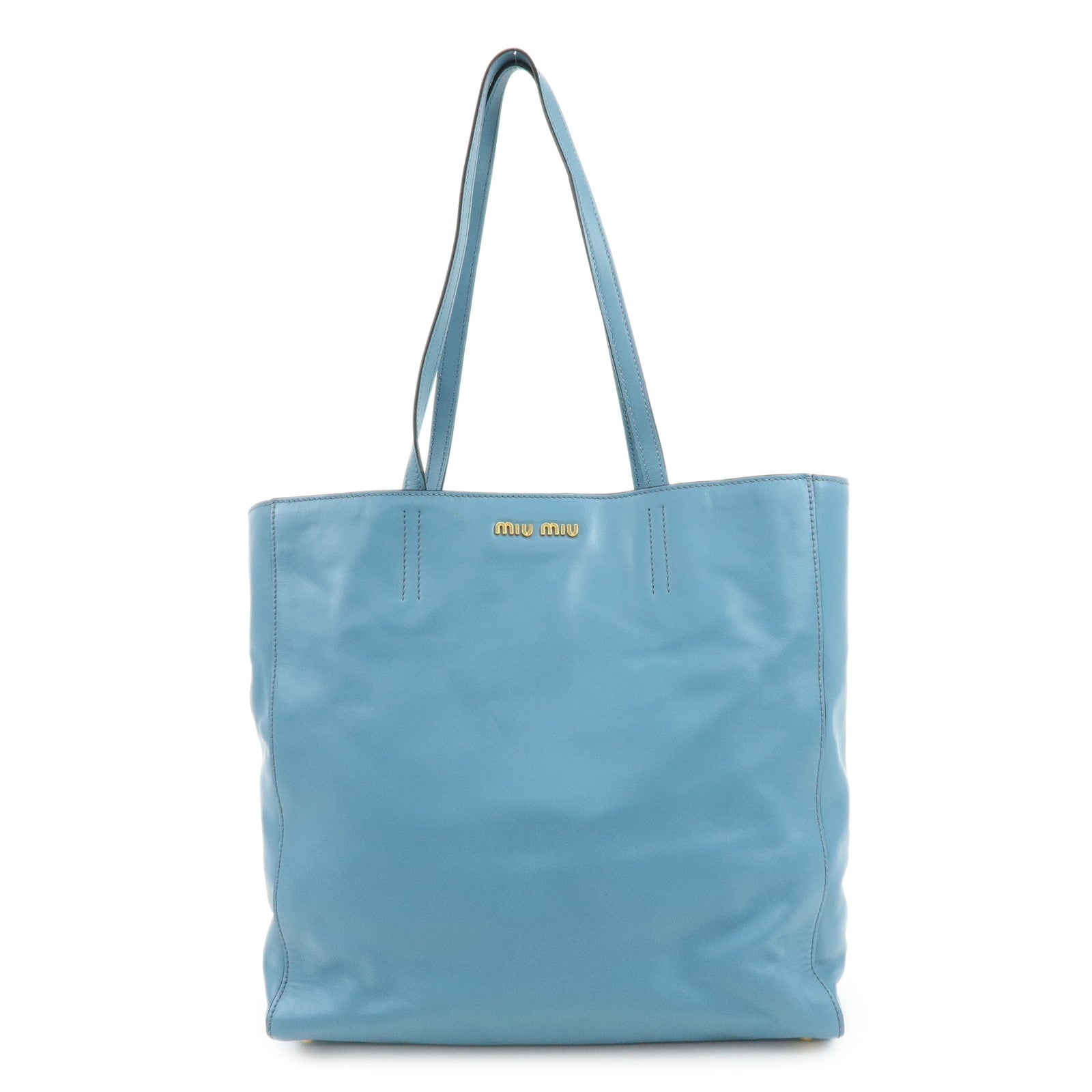 MIU MIU Soft Calf Leather Tote Bag Shoulder Hand Bag Blue R1914S