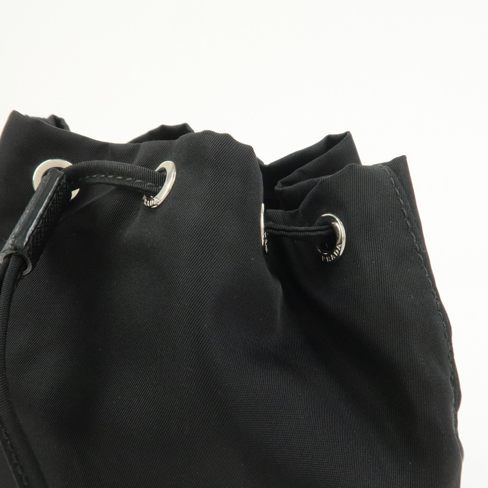 PRADA Nylon Saffiano Leather Cosmetic Makeup Pouch Black 1NA369
