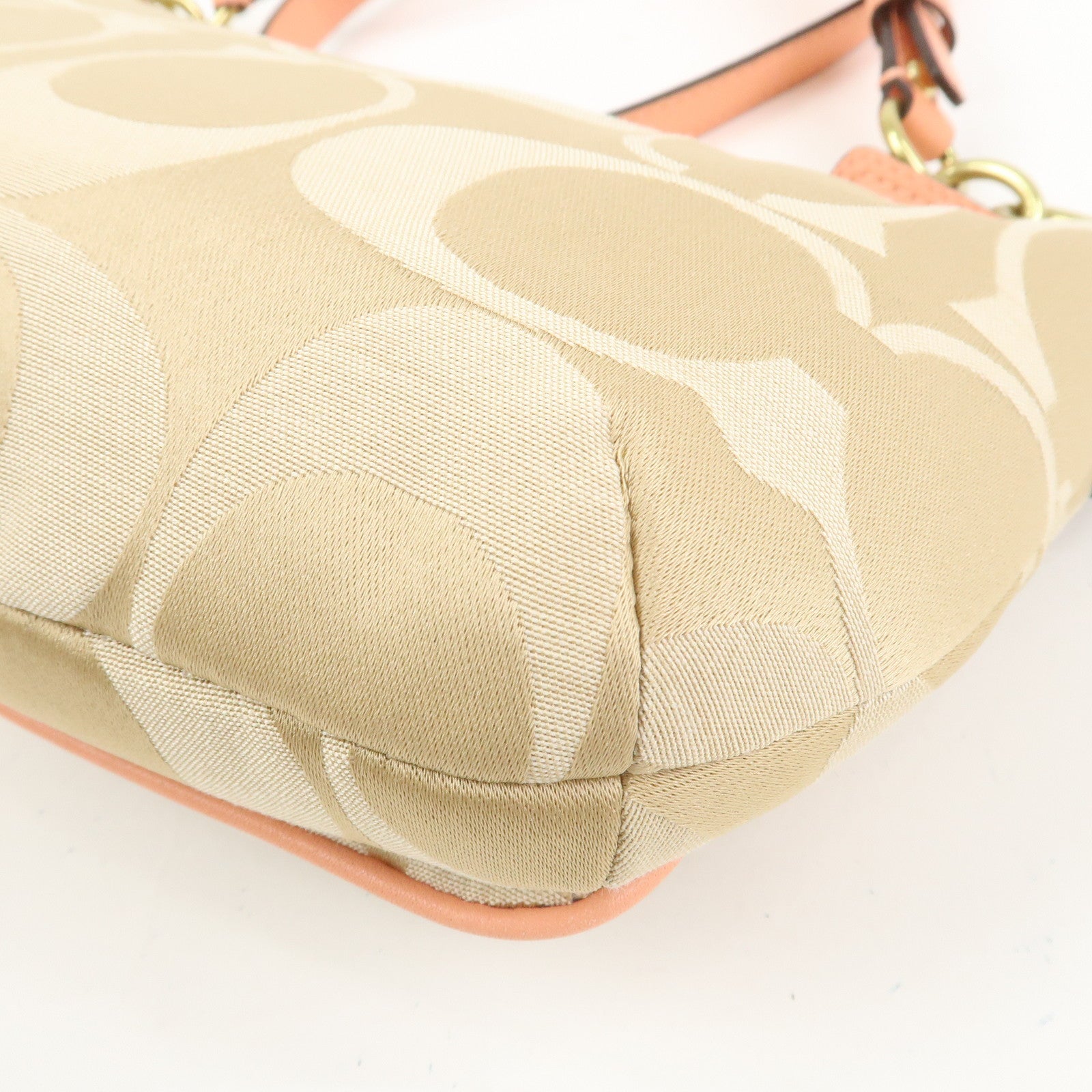 COACH Signature Canvas Leather Shoulder Crossbody Bag Beige Pink