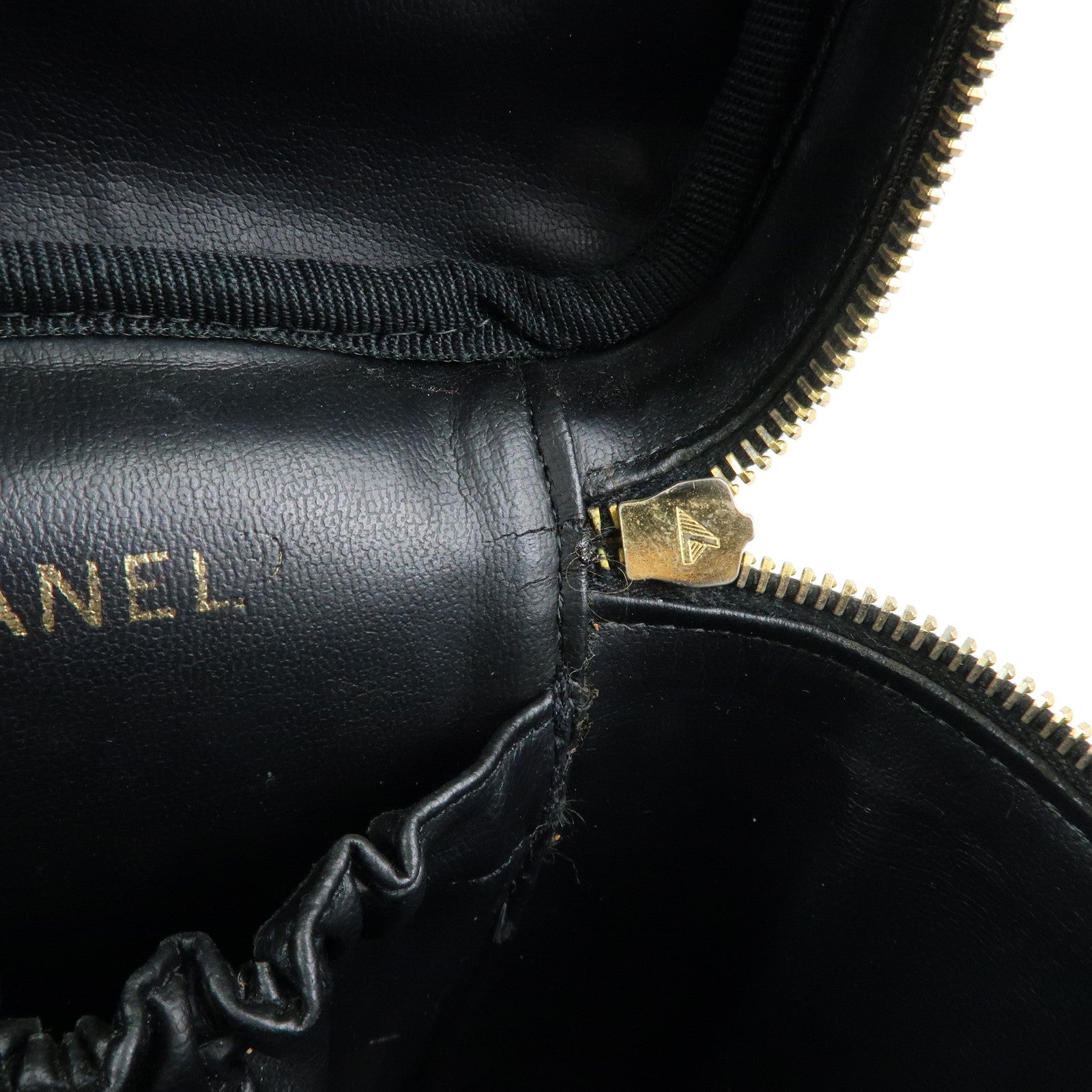 CHANEL COCO Mark Cavairskin Vanity Bag Hand Bag Black A01998