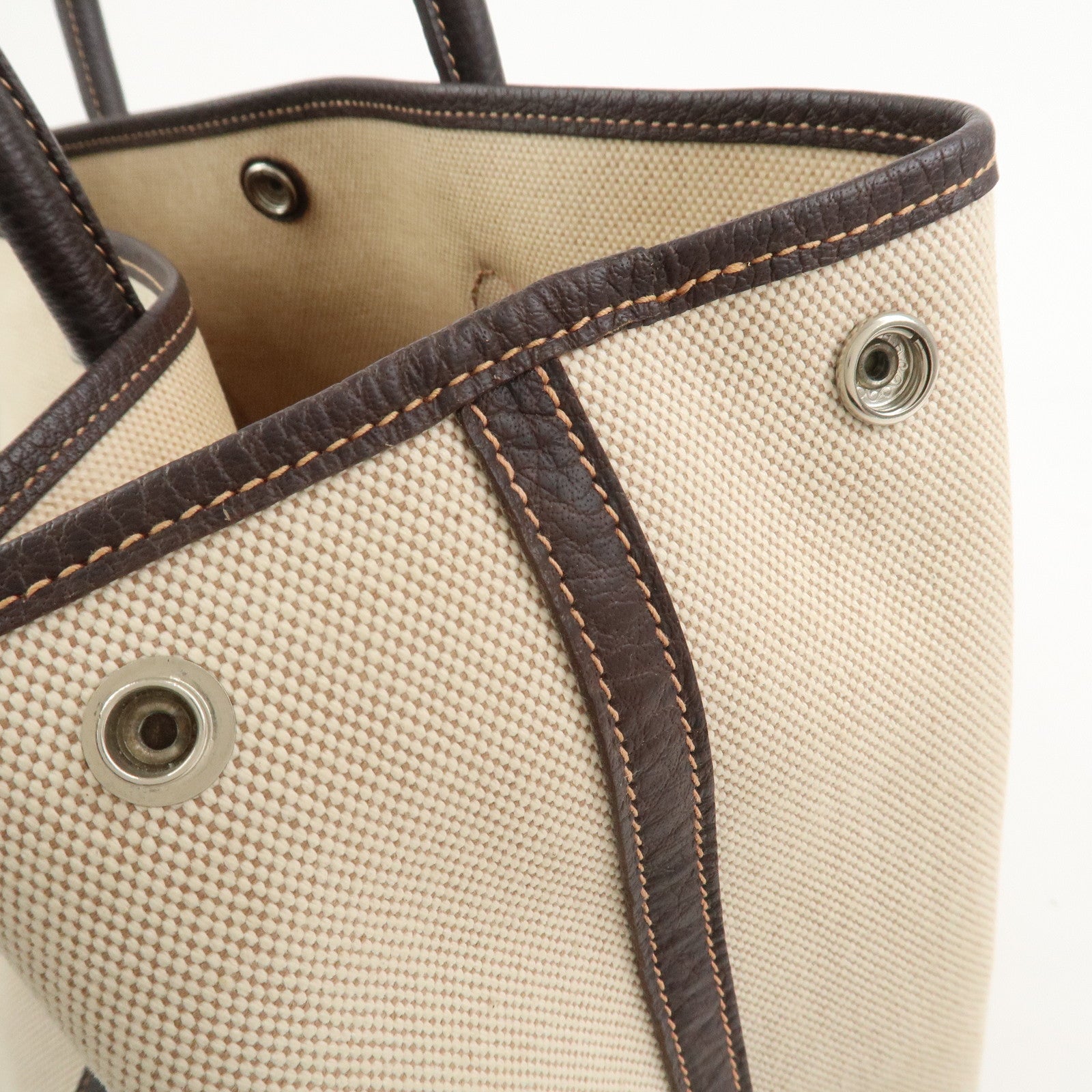 HERMES Garden Party PM Toile Ash H Stamped Tote Bag Natural Brown