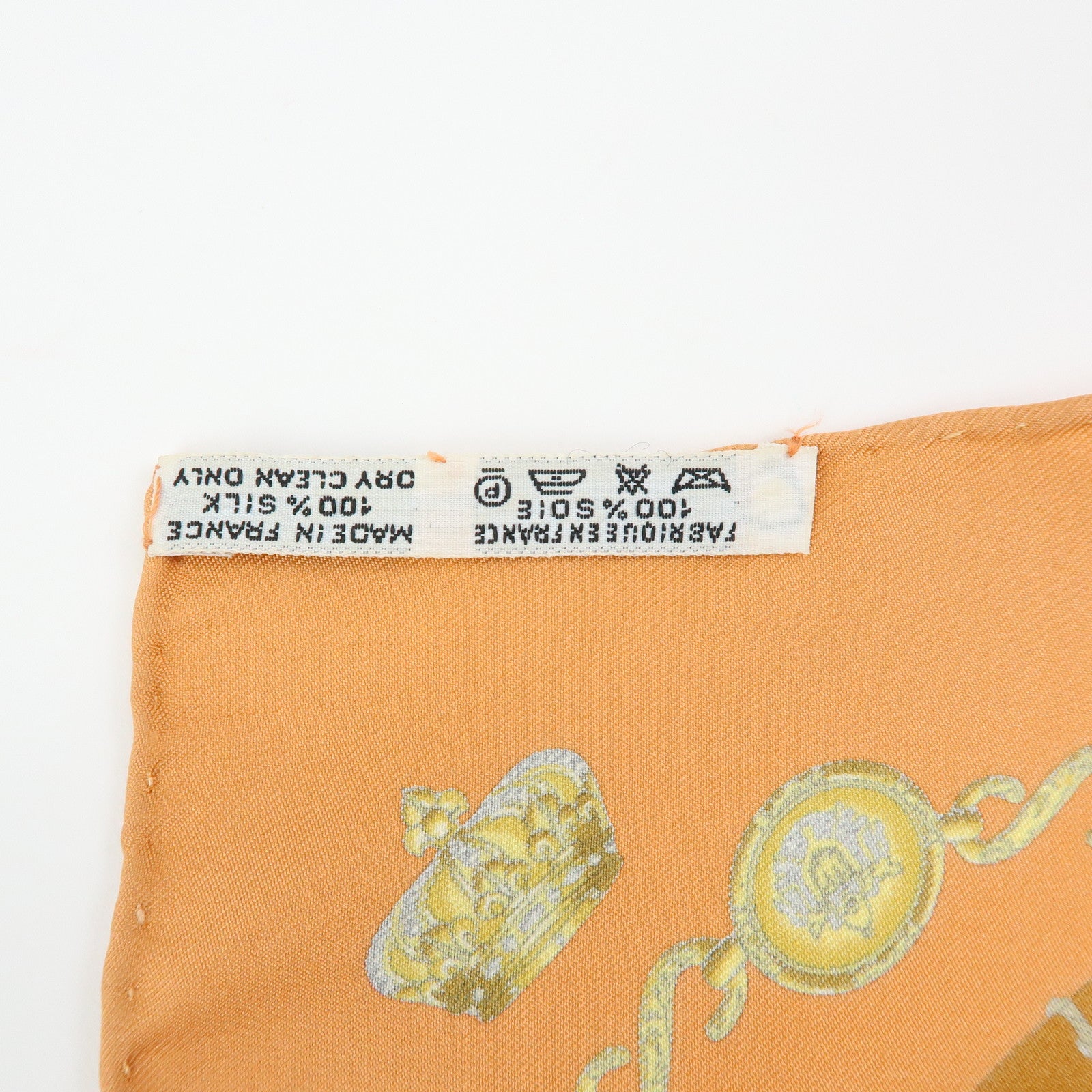 HERMES Carre 45 Silk 100% Scarf LES TAMBOURS Drum Print Orange Gold