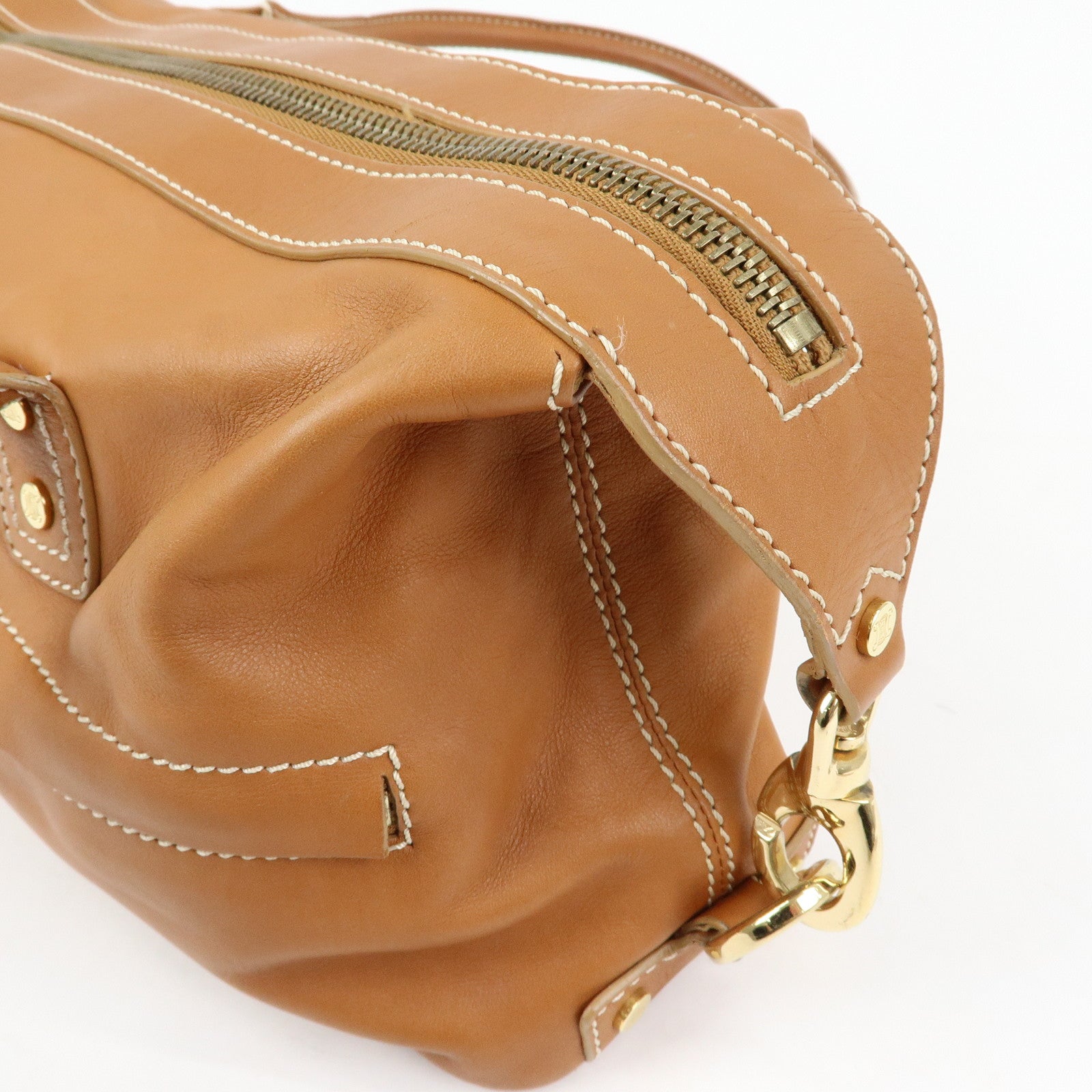 CELINE Leather Hand Bag Shoulder Bag Camel
