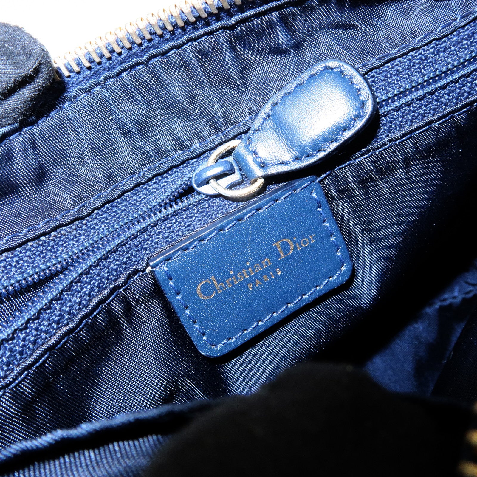 Christian Dior Trotter Jacguard Leather Mini Boston Bag Navy