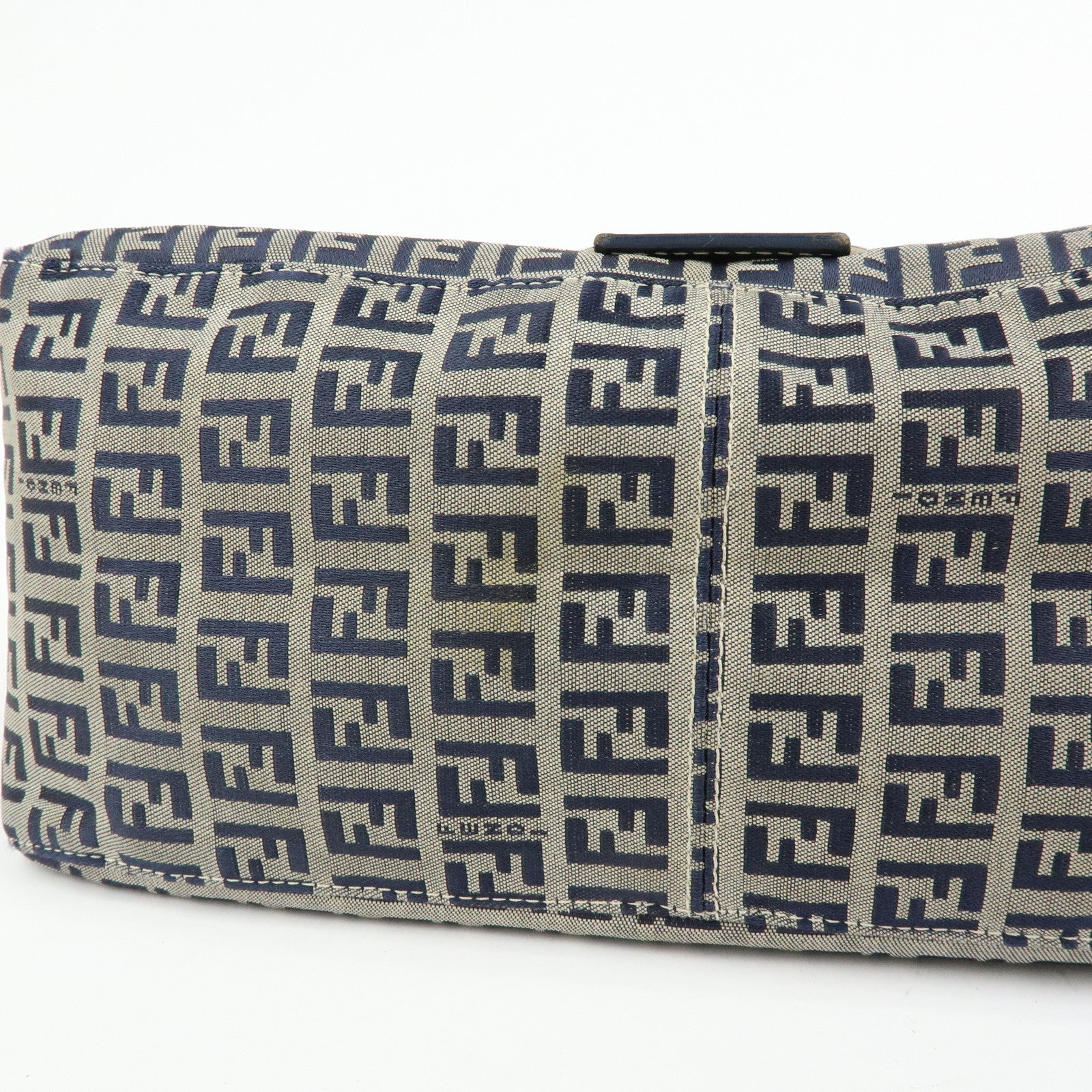 FENDI Mamma Baguette Zucchino Canvas Shoulder Bag Navy 26325