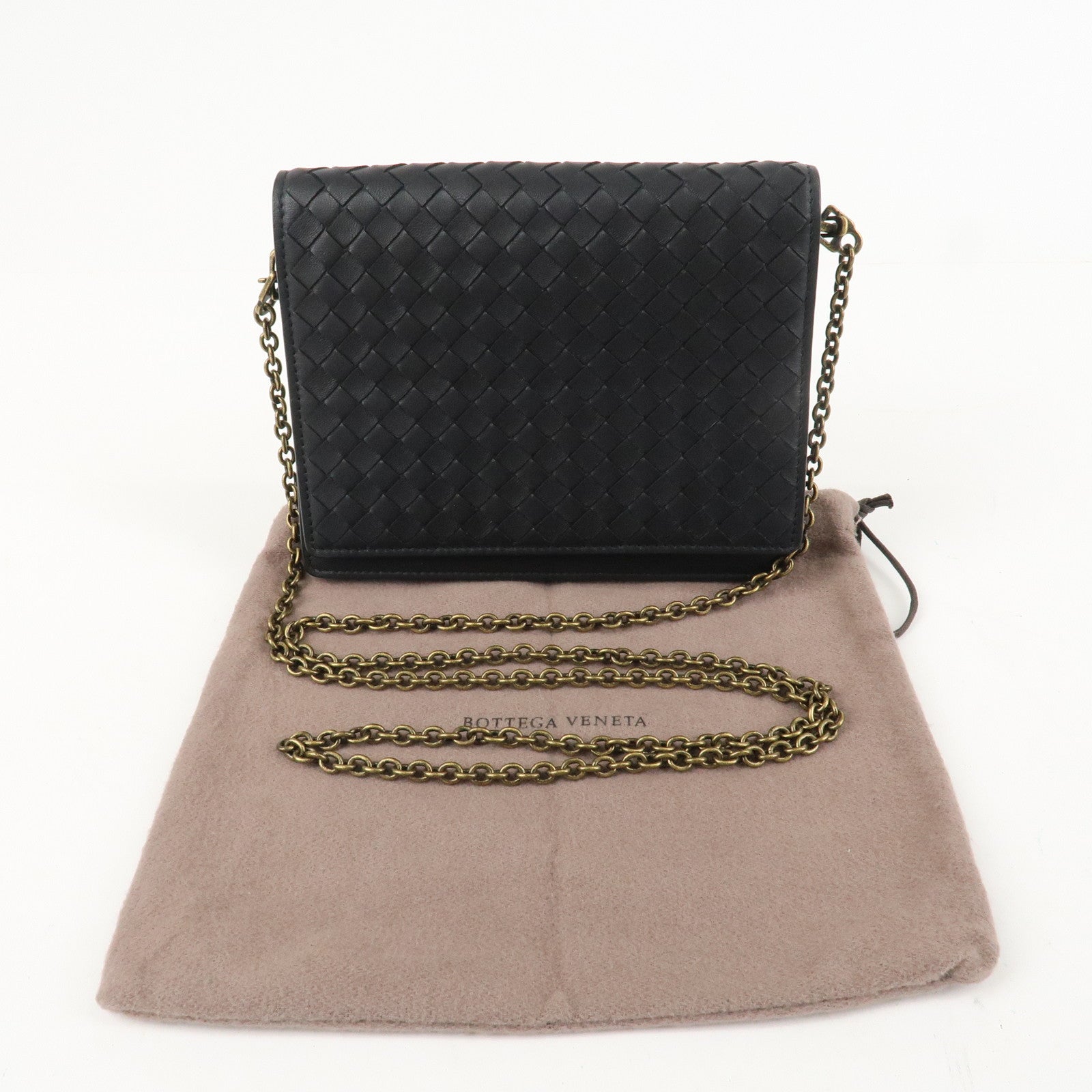 BOTTEGA VENETA  Intrecciato Leather Chain Shoulder Bag Black 508752 Used