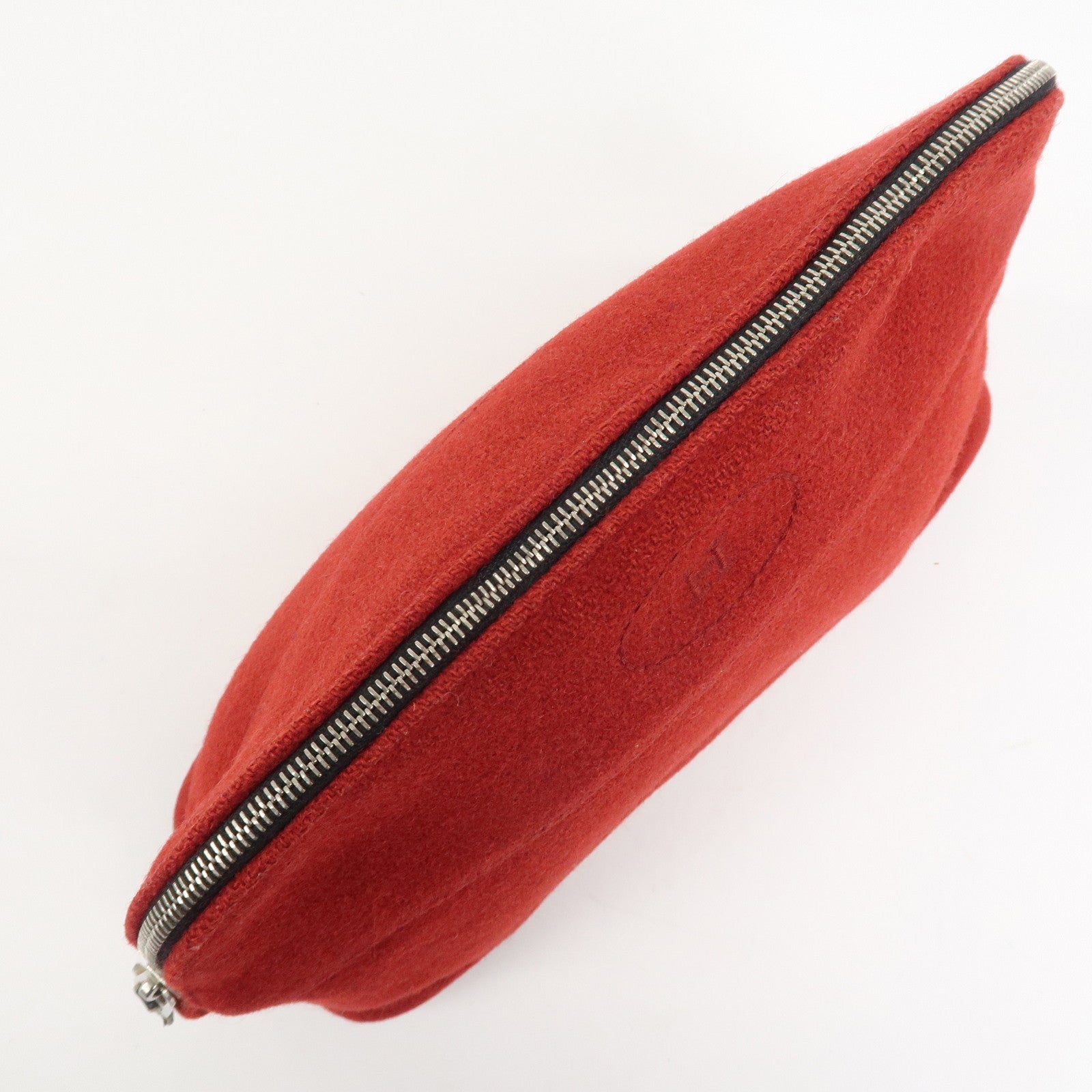 HERMES Wool 100% Leather Bolide Pouch MM Cosmetic Pouch Red