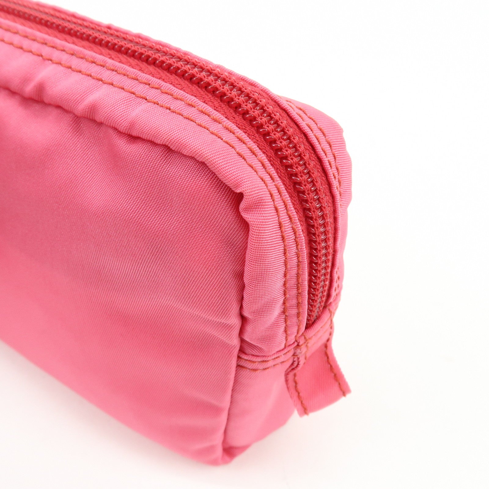 PRADA Triangle Logo Nylon Leather Cosmetic Pouch Pink 1NA021