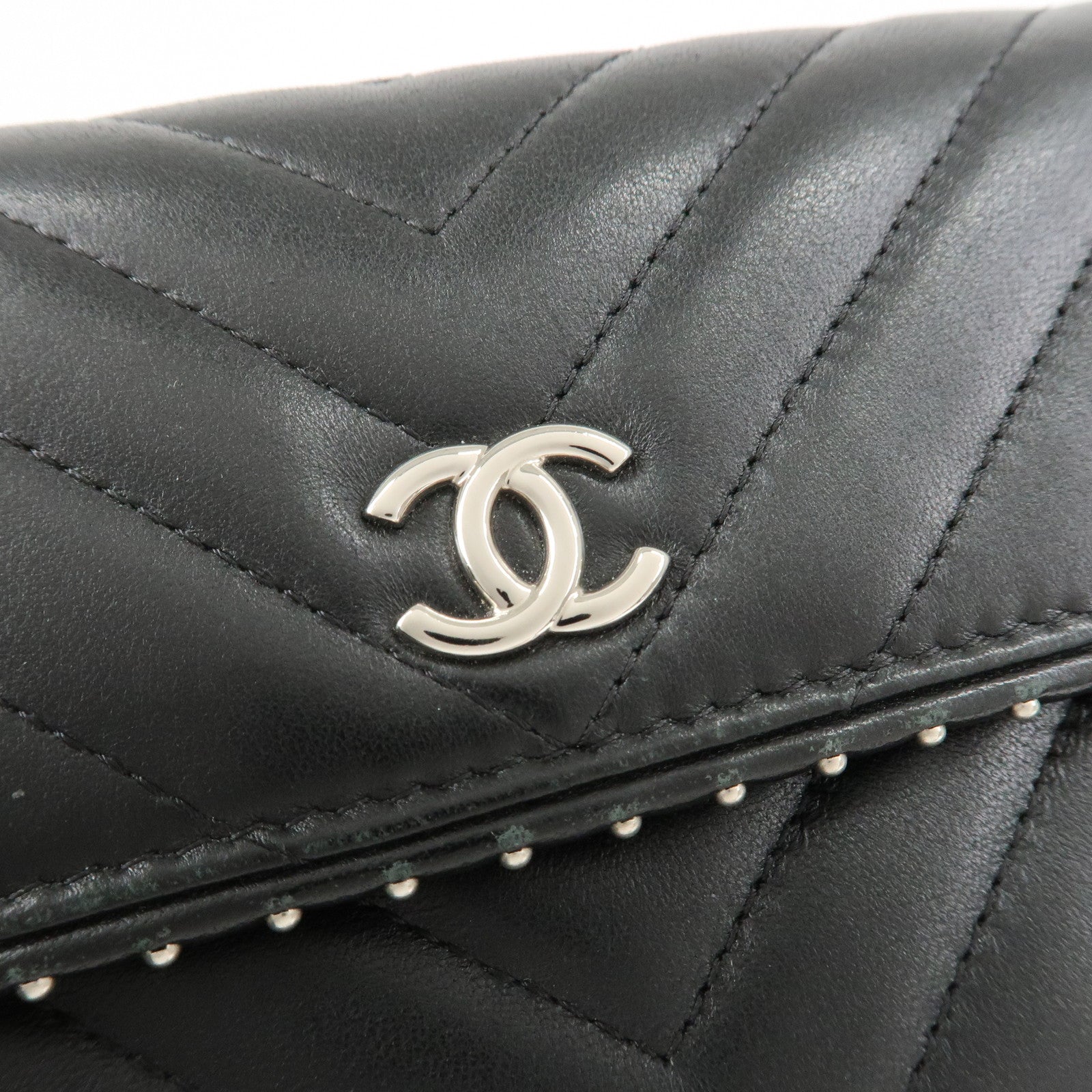 CHANEL COCO Mark V Stitch Leather Flap Long Wallet Black A81217